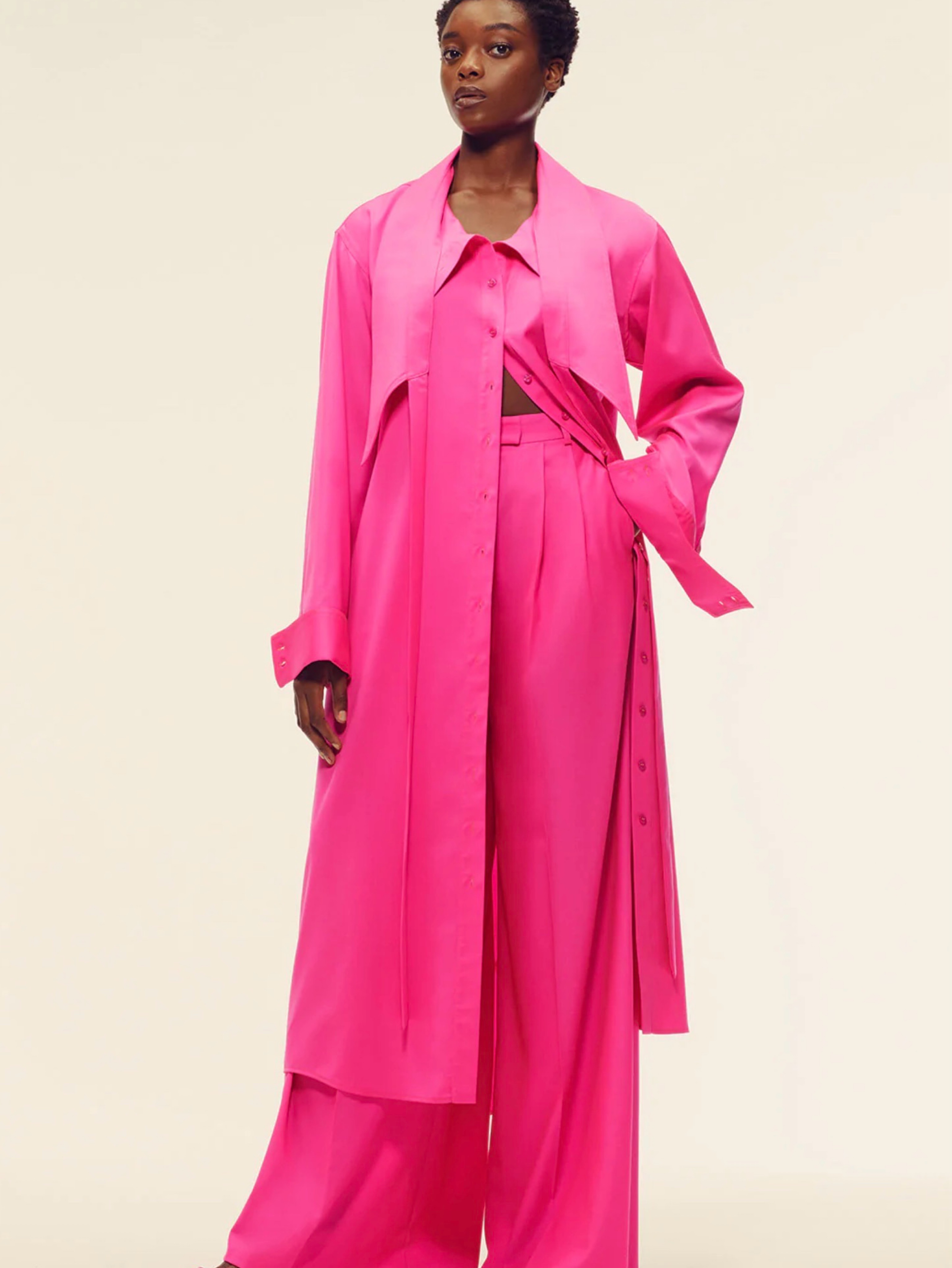 Christopher John Rogers Split Collar Wool Shirt Dress