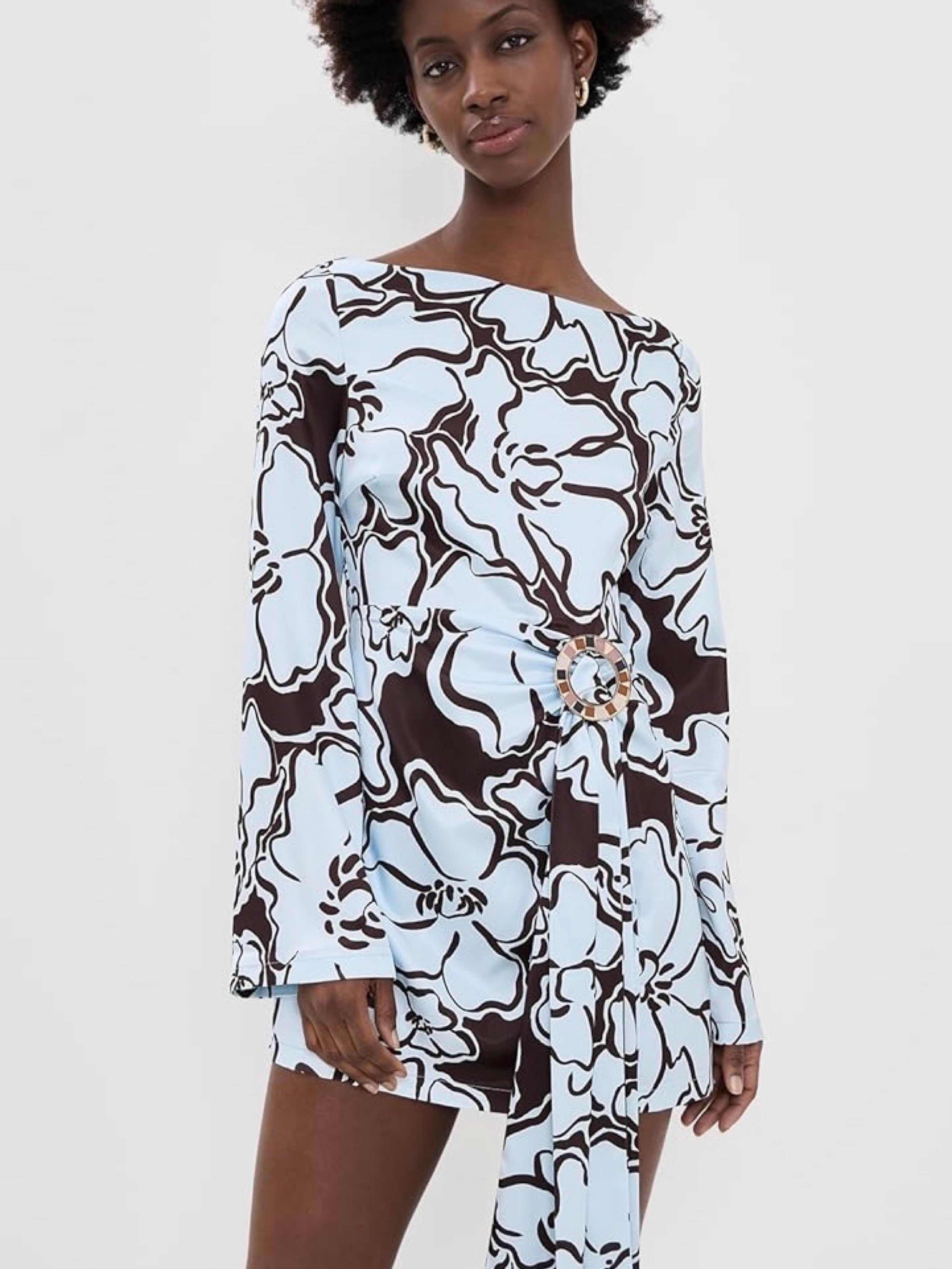 blue abstract print dress Blue Abstract Floral Printed Flared Maxi Dress