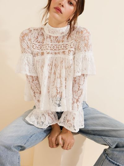 jilgrace LACE PEPLUM BLOUSE ホワイト White Lace Peplum Blouse by Free People | Pickle