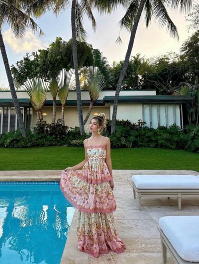 Zimmermann Laurel Frill Floral Print Tiered Midi Dress by