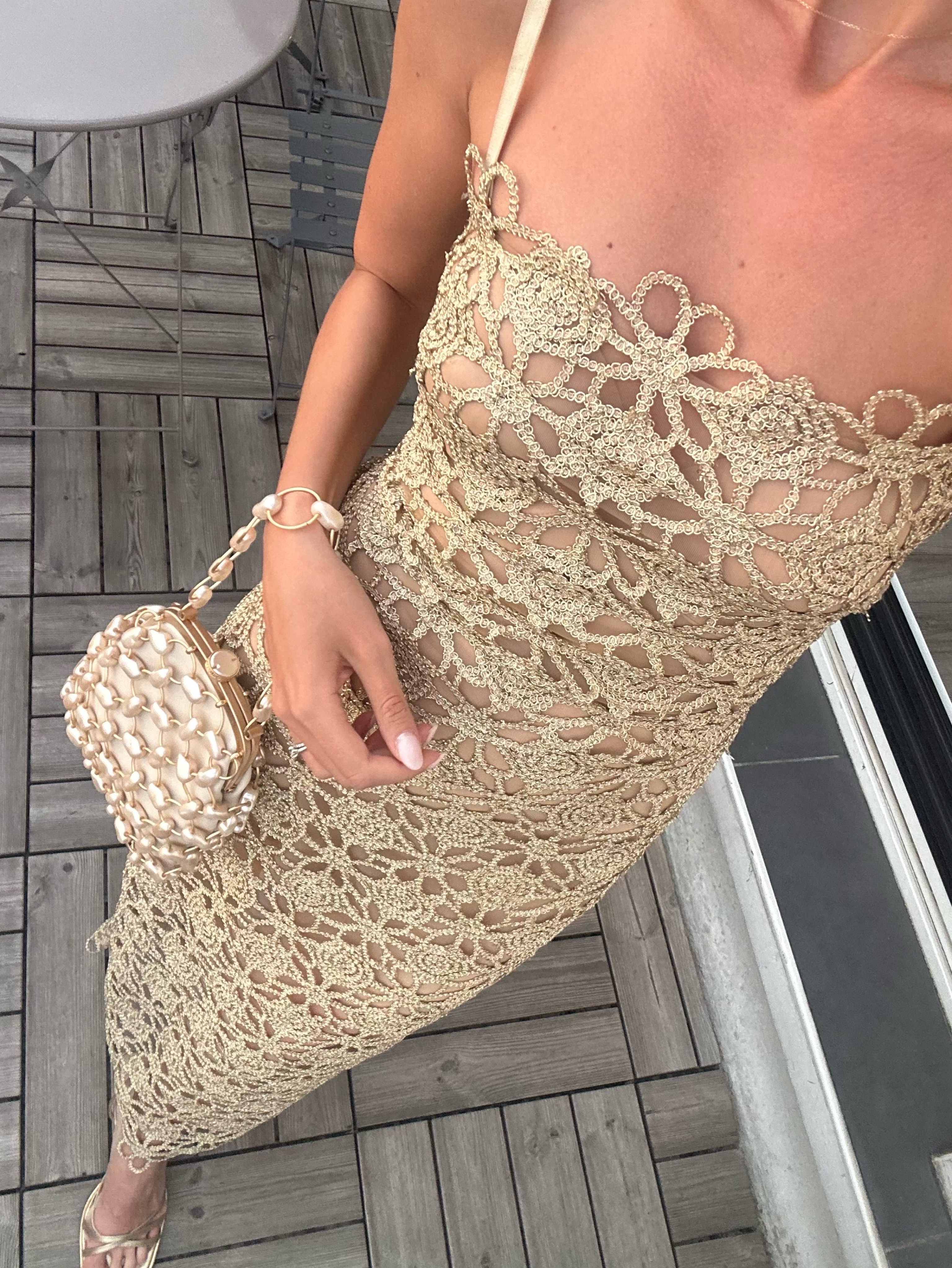gold lace midi dress self-portrait - Yellow Knit Lace Insert Midi Dress