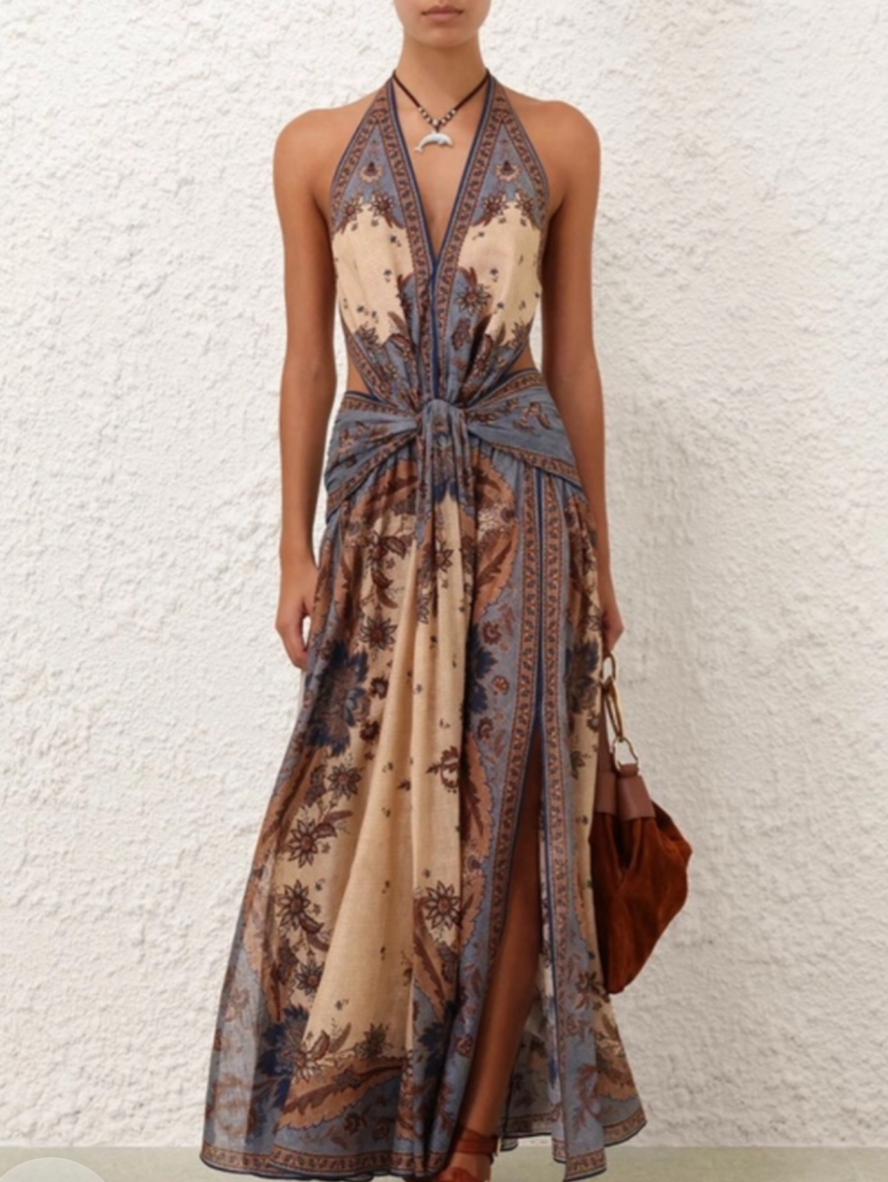 Zimmermann Ascension Blue Floral Halter Maxi Dress