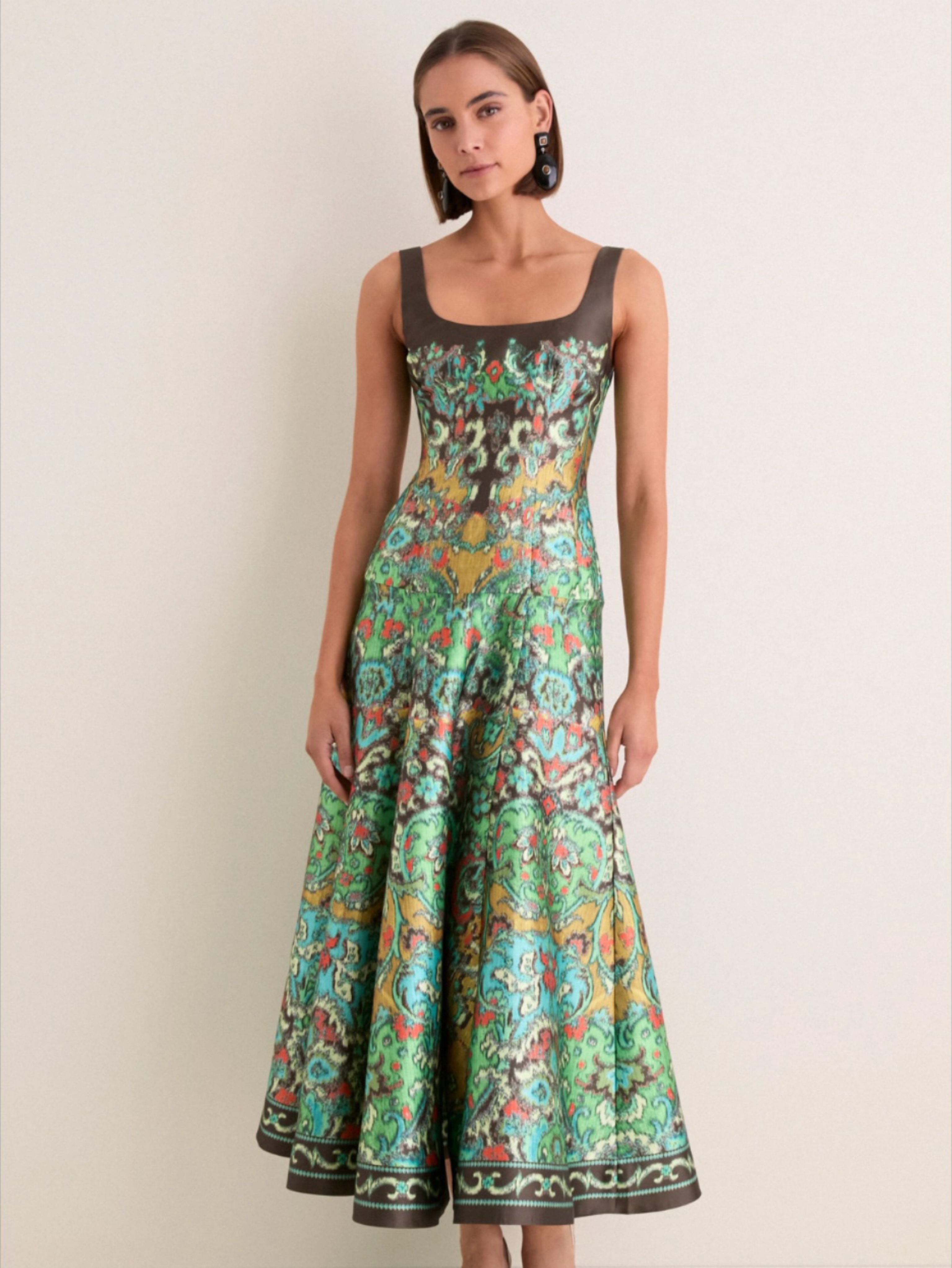 🤎 NEW 🤎 Alemais Charlotte Green Floral Jacquard Gown Dress