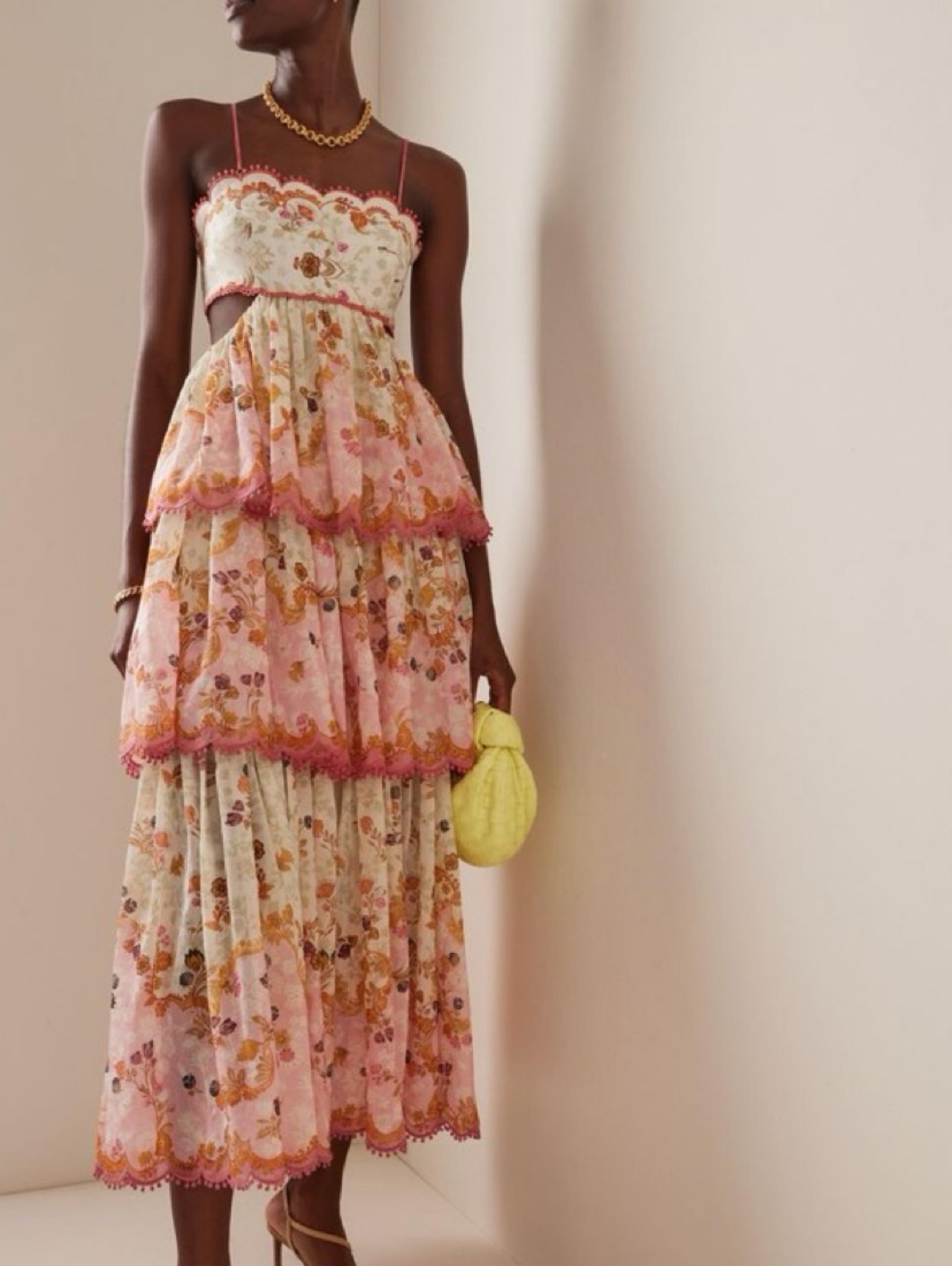 Zimmermann Laurel Frill Floral Print Tiered Midi Dress by