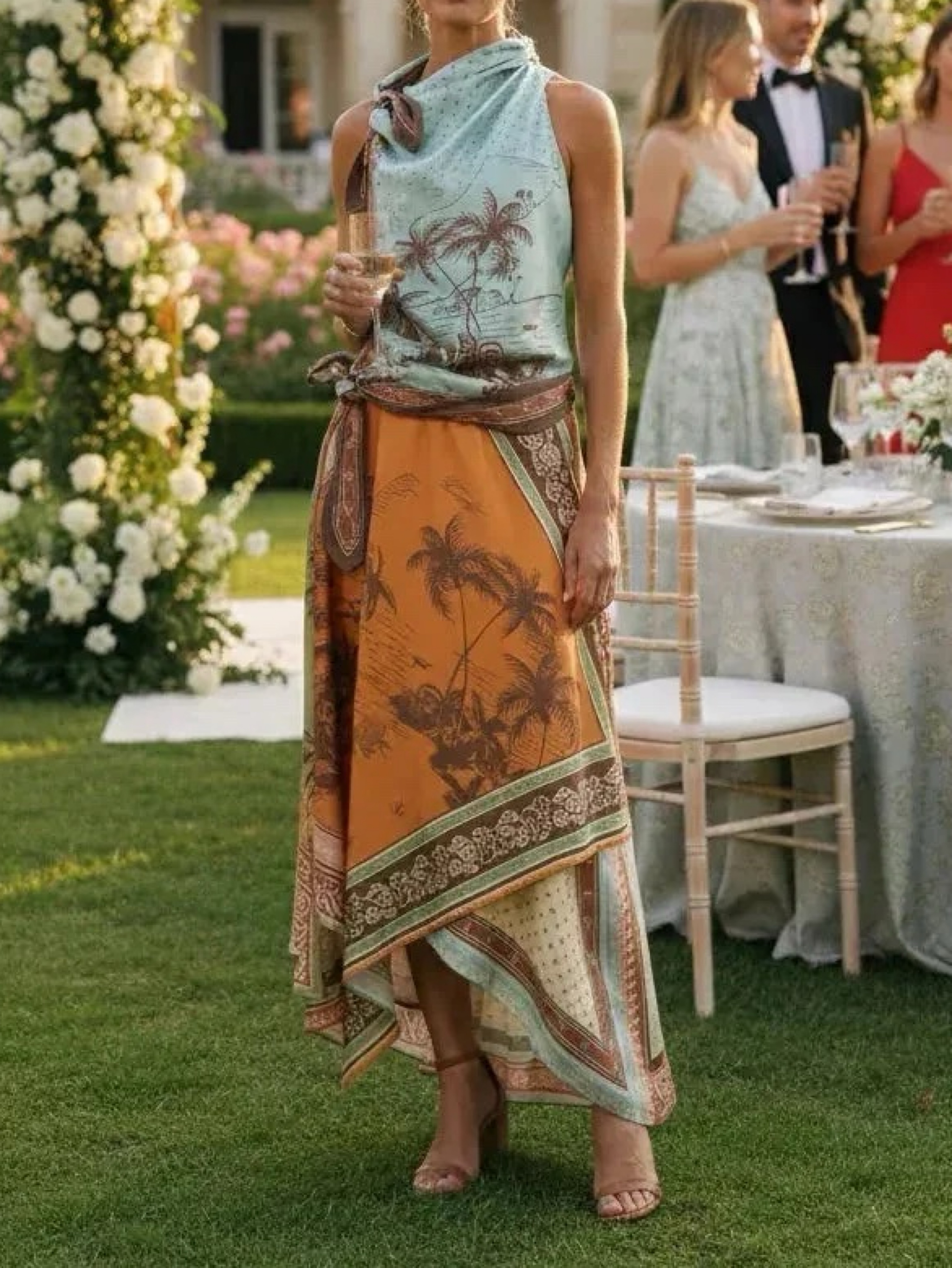 Alemais Alberta Scarf Multicolor Scarf Print Asymmetrical Midi Dress