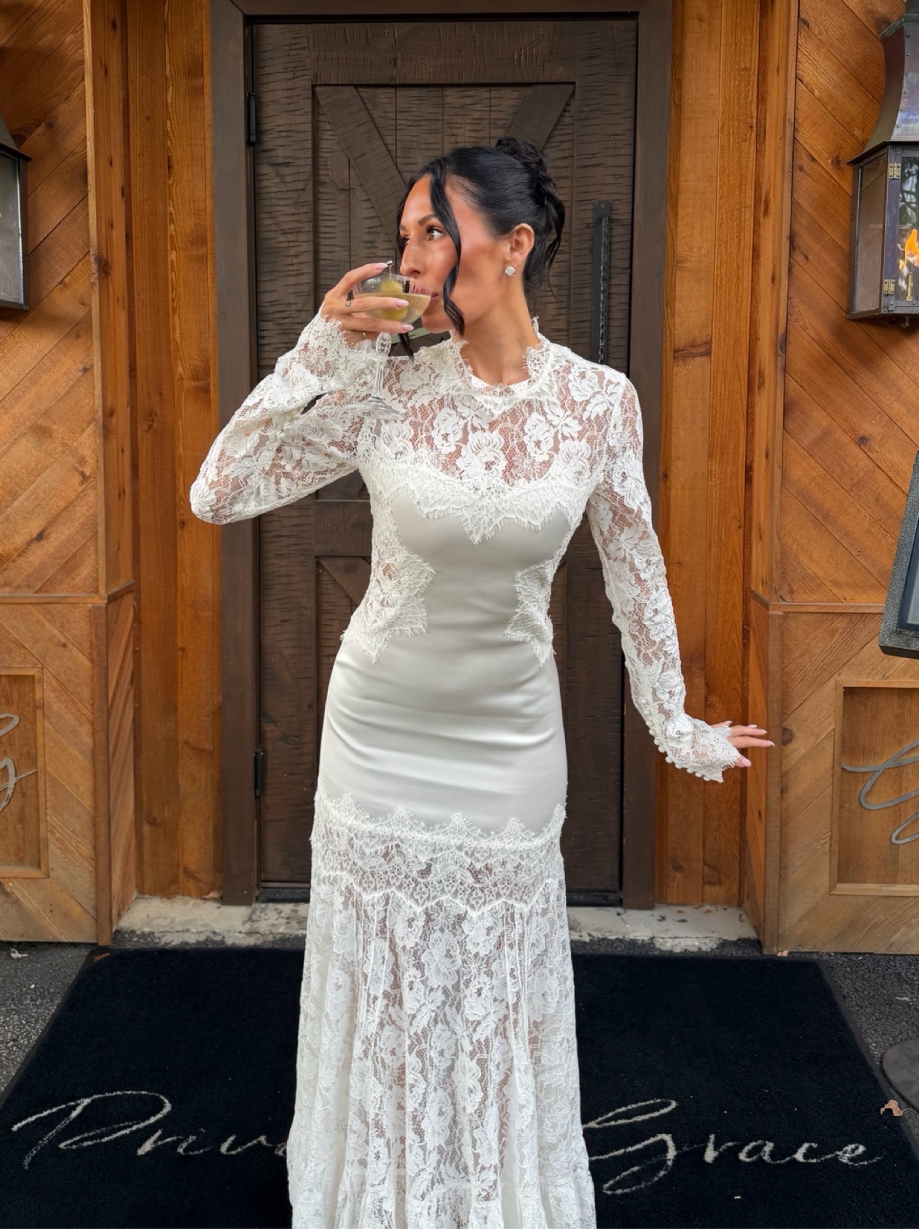 Bridal Lace White Highneck Long Sleeve Dress by Hansen & Gretel