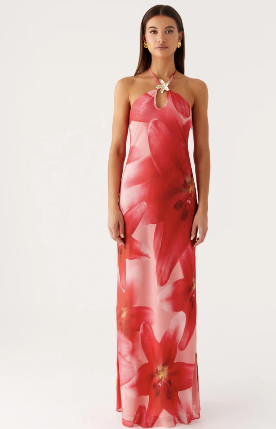 Vatiana Chiffon Maxi Dress - Peach Watermelon Flower by Peppermayo - Pickle Vatiana Chiffon Maxi Dress - Peach Watermelon Flower by Peppermayo - Pickle