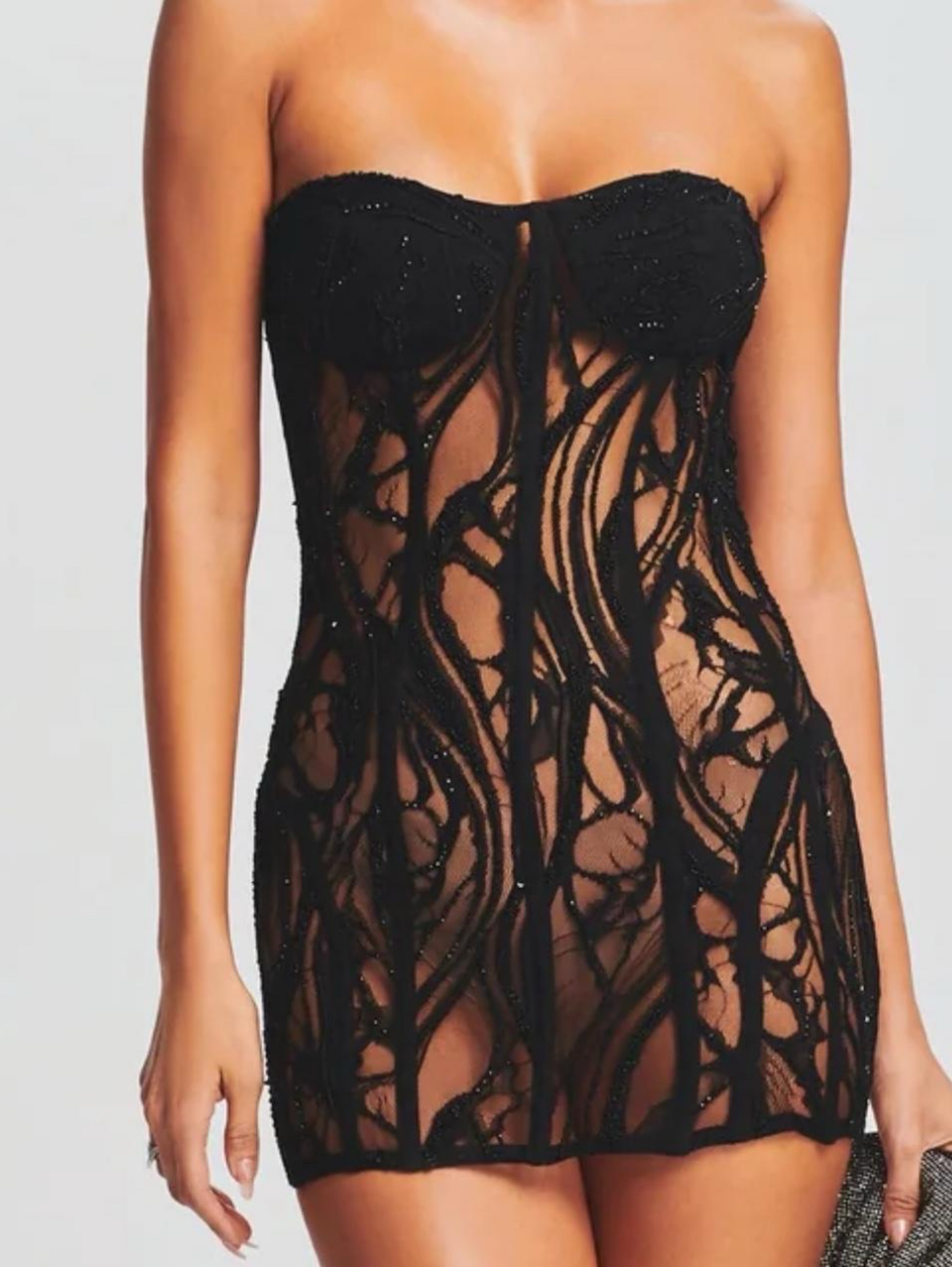black mesh dress retrofete Retrofete Banks Embellished Lace Mini Dress - Black