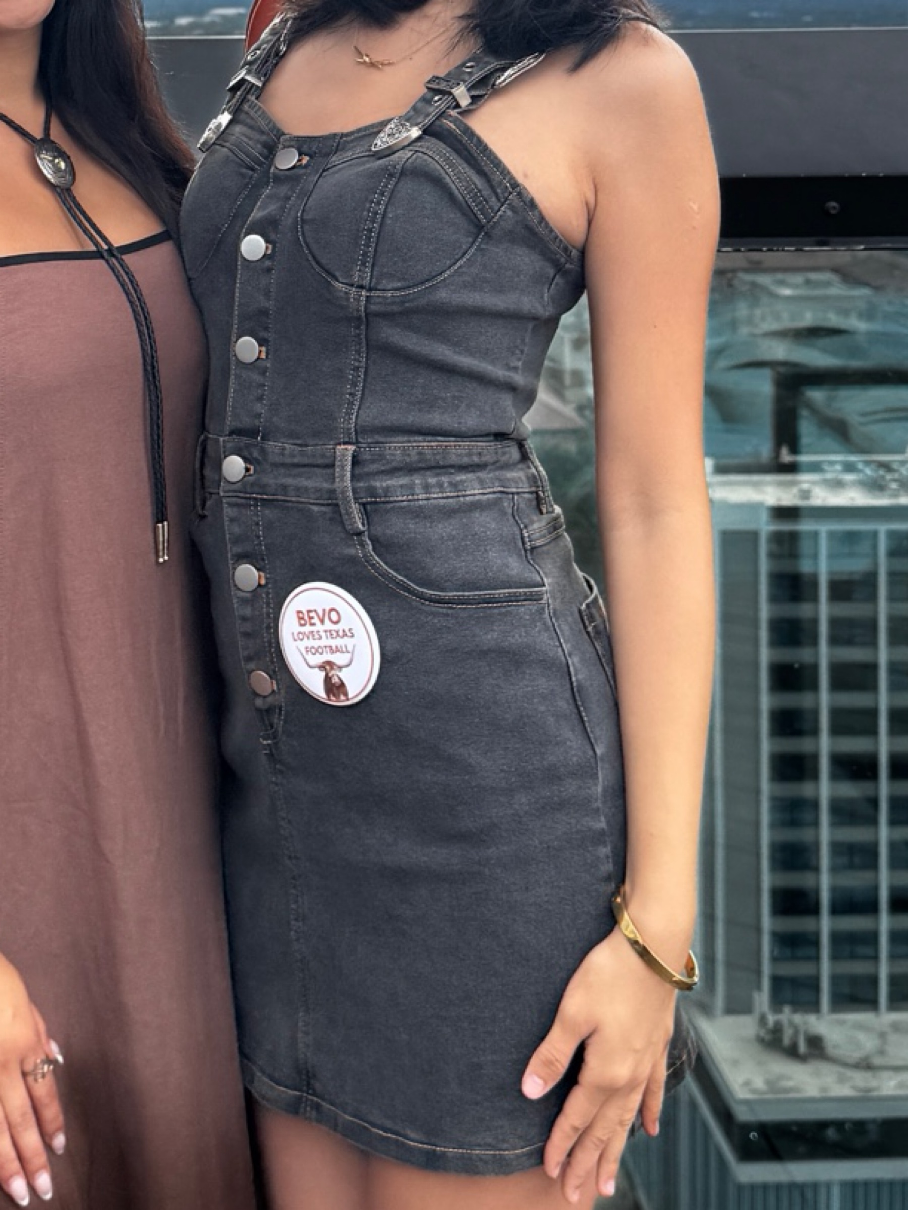 grey denim mini dress by Double D Ranch Bubble hem