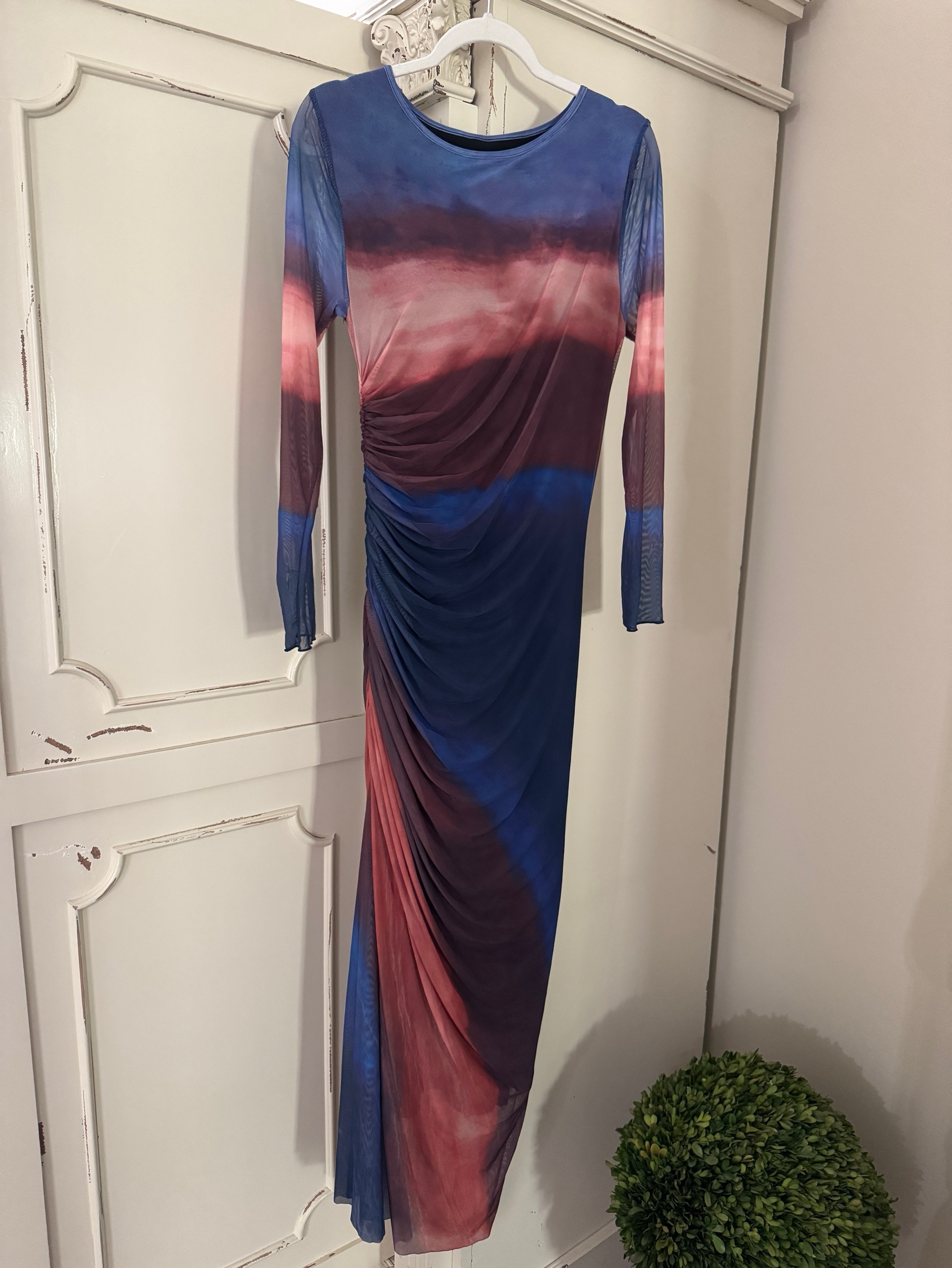 blue tie dye long sleeve dress dyed by SHEIN piece collar and collarstand Stock_TX_W_4 Size:4-4,5 US / 37 'Women''s Letisha Strapless Mini Sleeve maxi