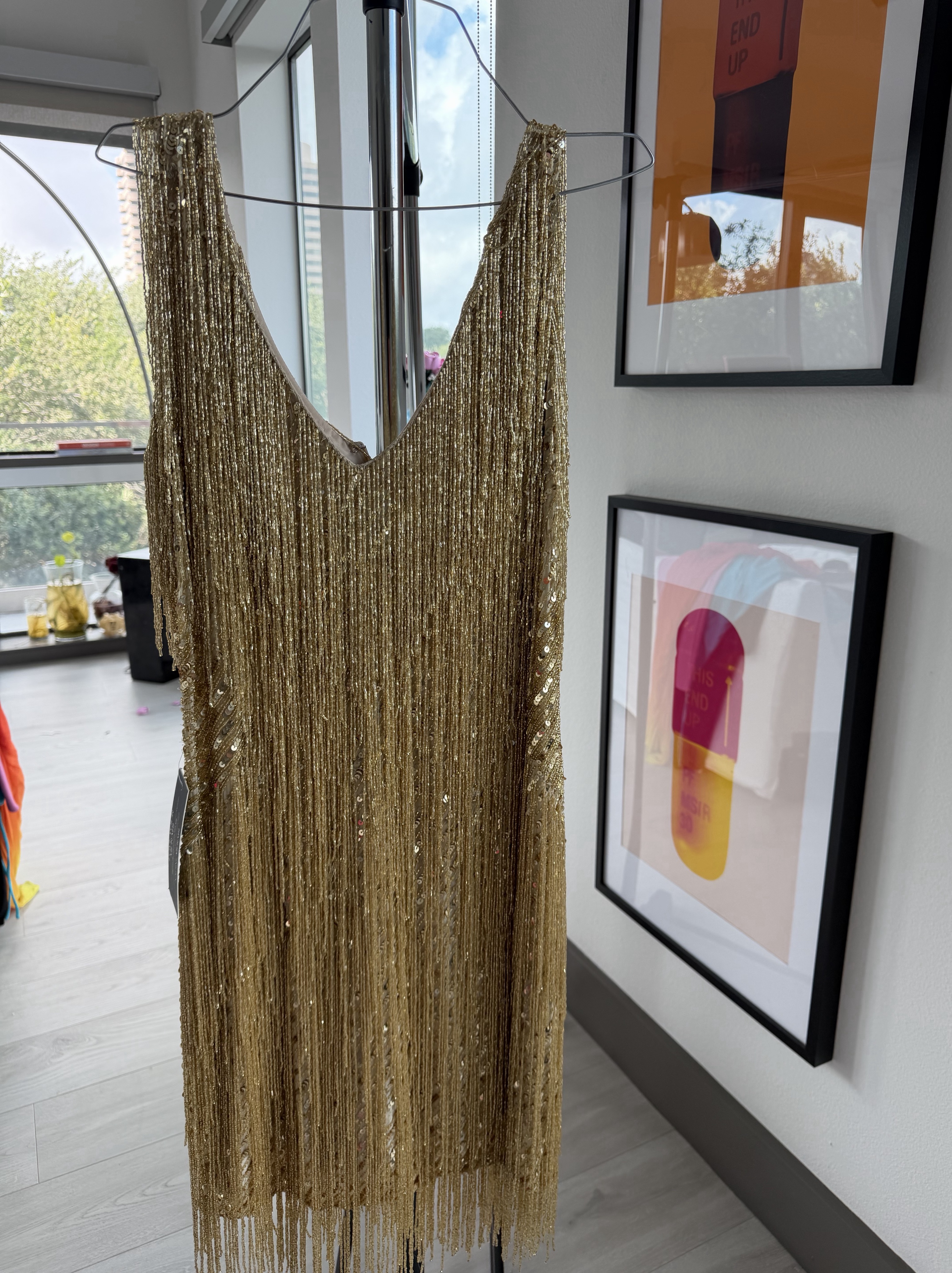 nadine merabi sadie gold dress Nadine - Bring on the bling // The SADIE Champagne crystal beaded dress  @theacaciamcbride #NADINEMERABI