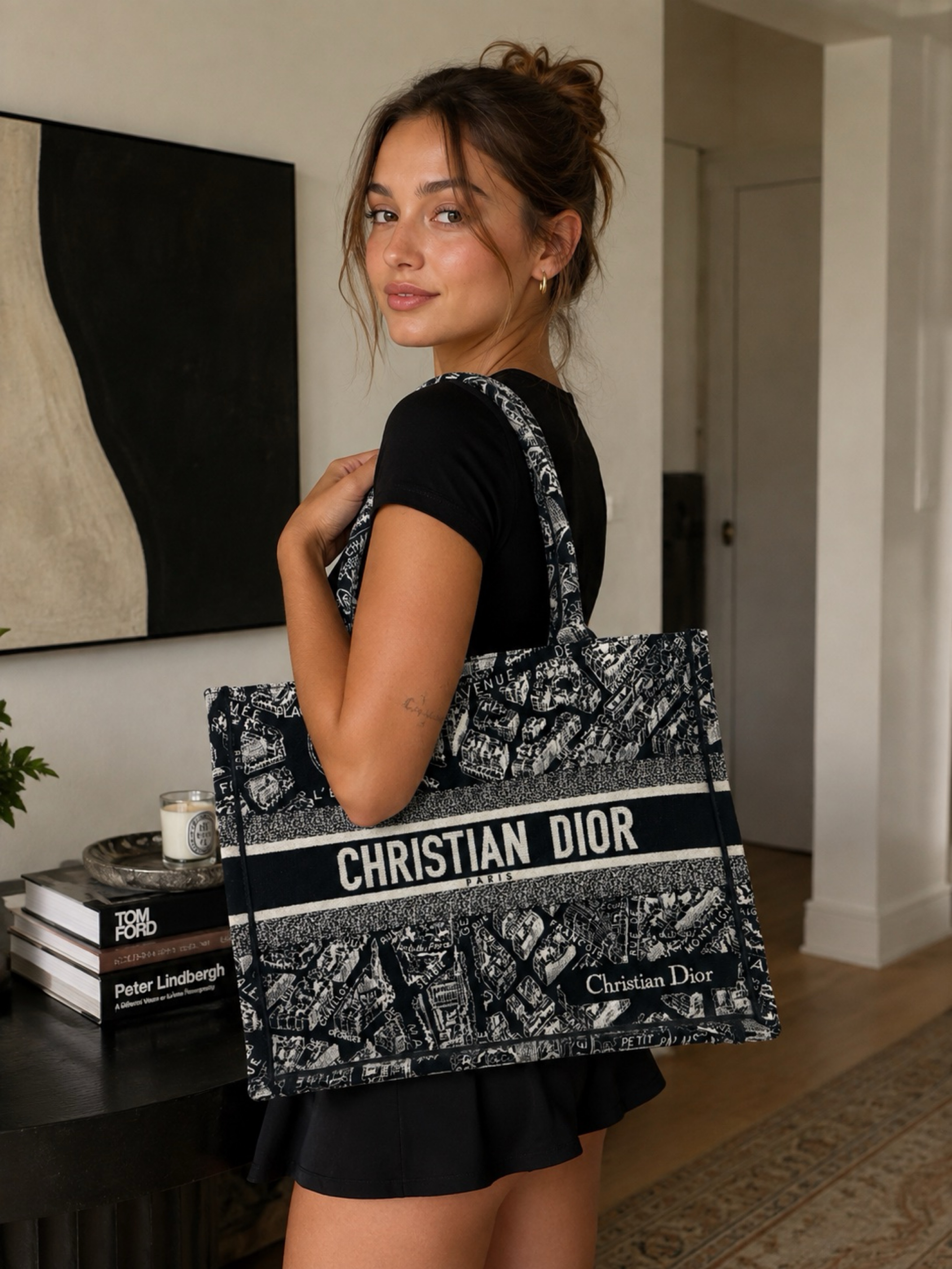 Dior Black and White Paris Tote