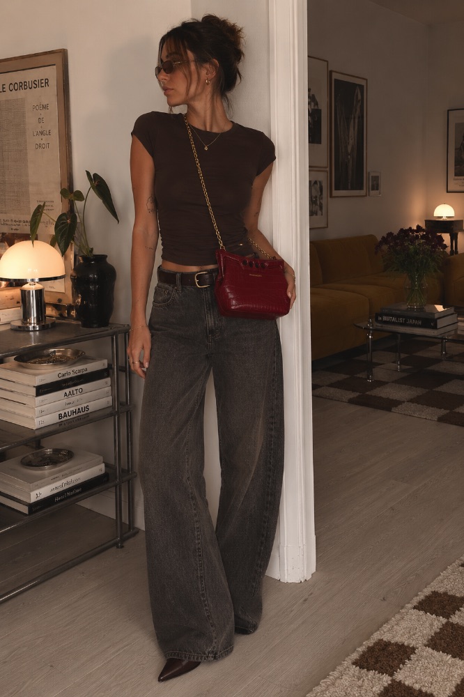 Alexander McQueen Red Croc Embossed Cross Body Bag