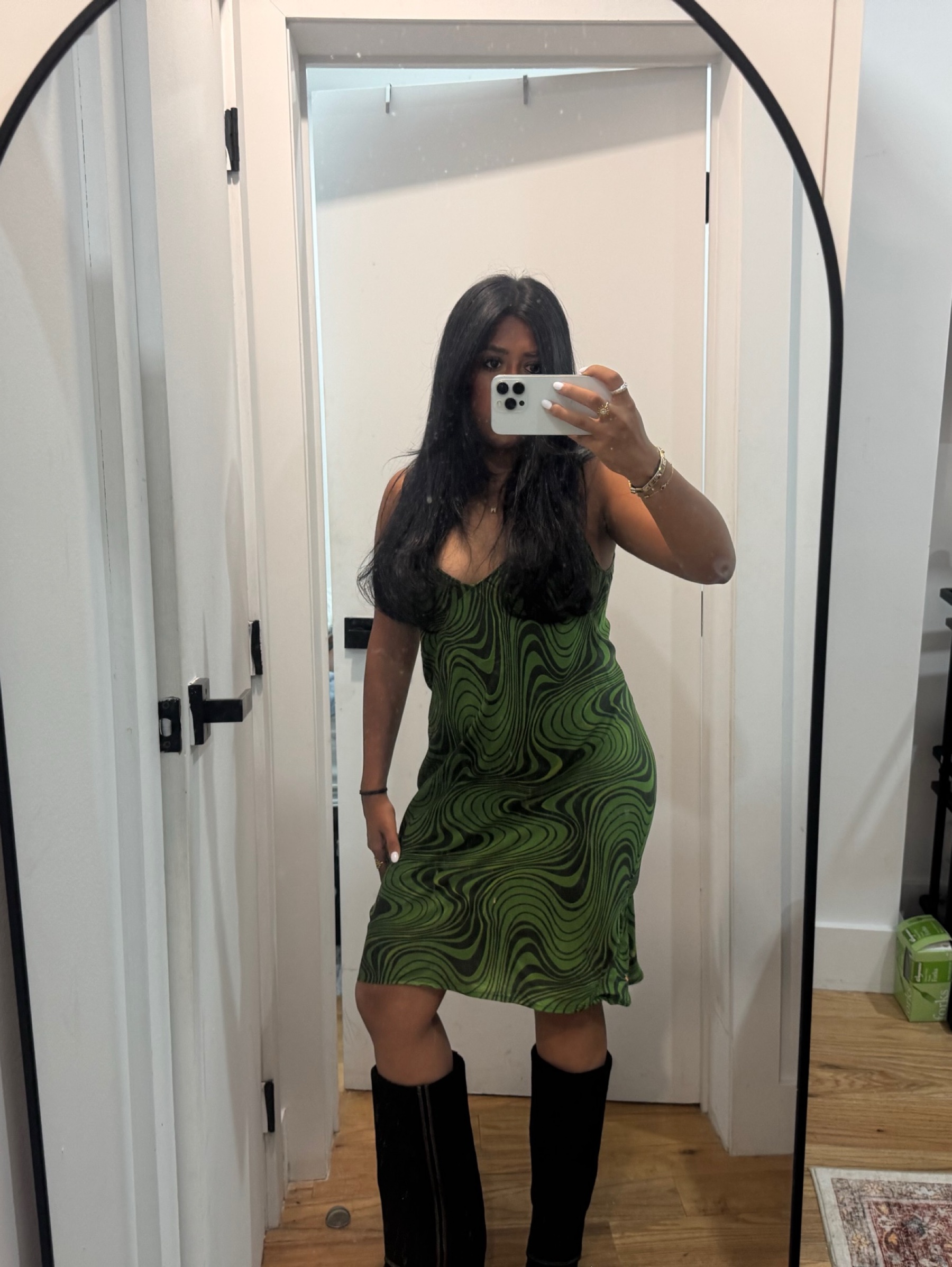Zara Green Satin Pattern Dress by Zara