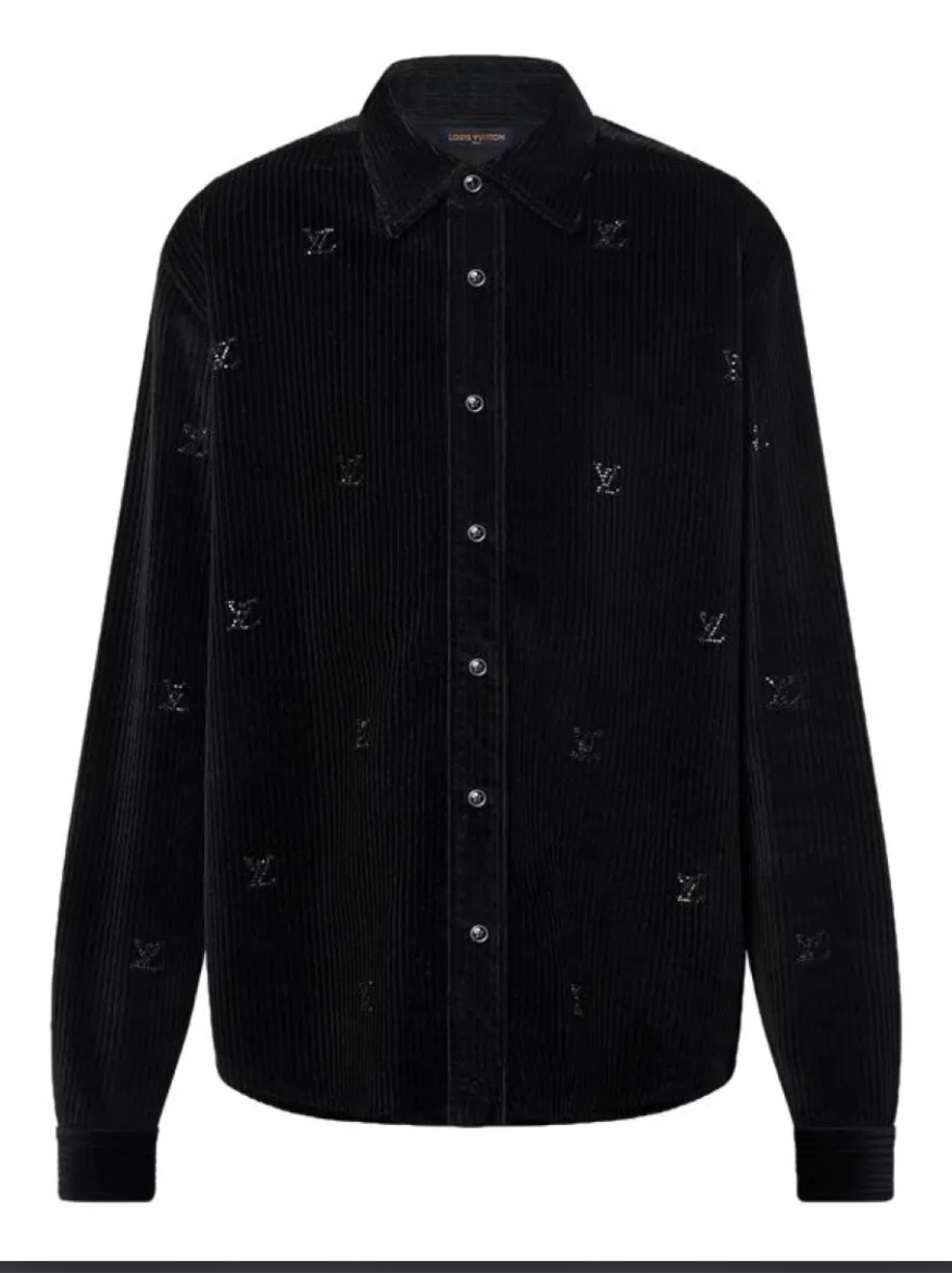 Louis Vuitton Black Velvet Bedazzled Monogram Shirt size M