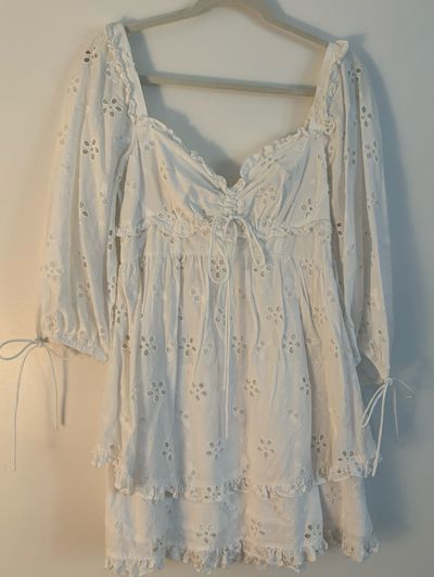 for love and lemons fletcher mini dress NWT For Love & Lemons Fletcher White Lace Eyelet Mini Dress Size XS