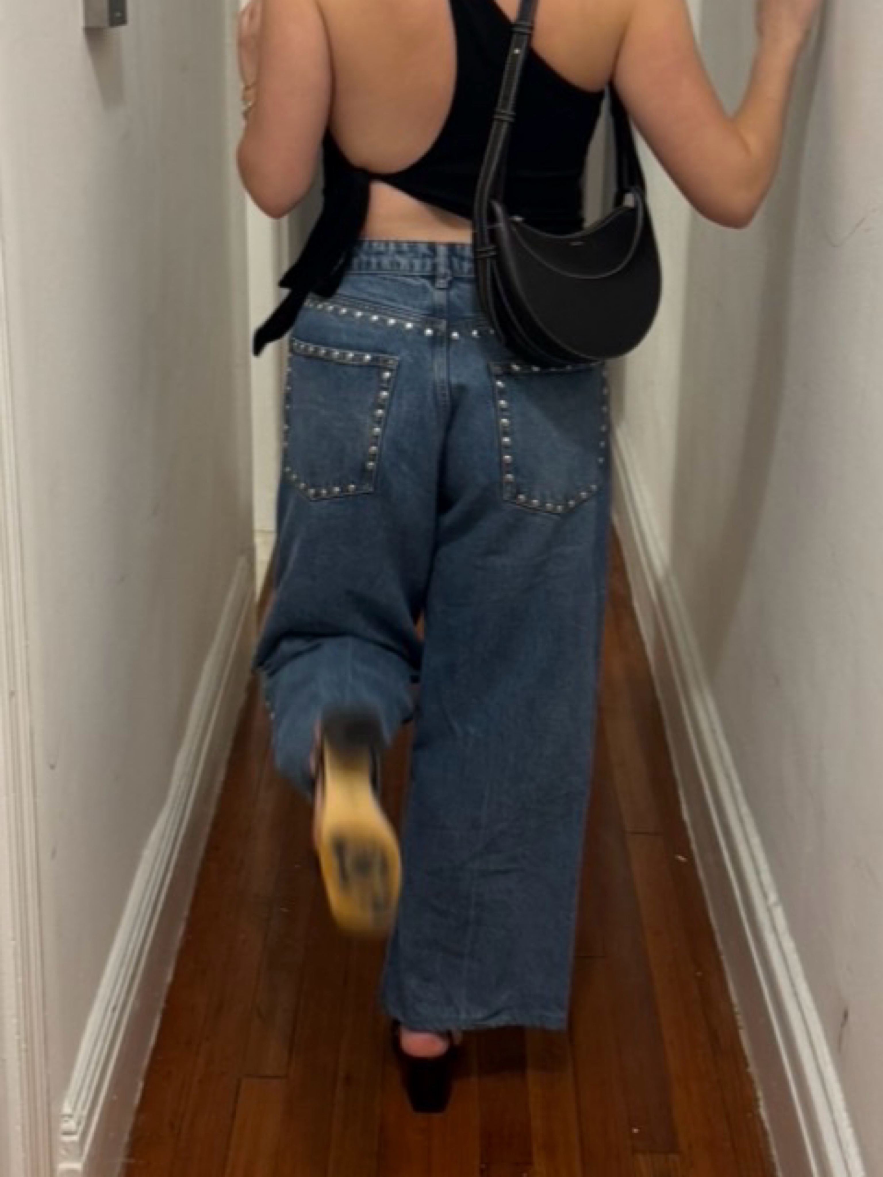 Reformation Cary High Rise Slouchy Wide Leg Jeans in Chesapeake Studded