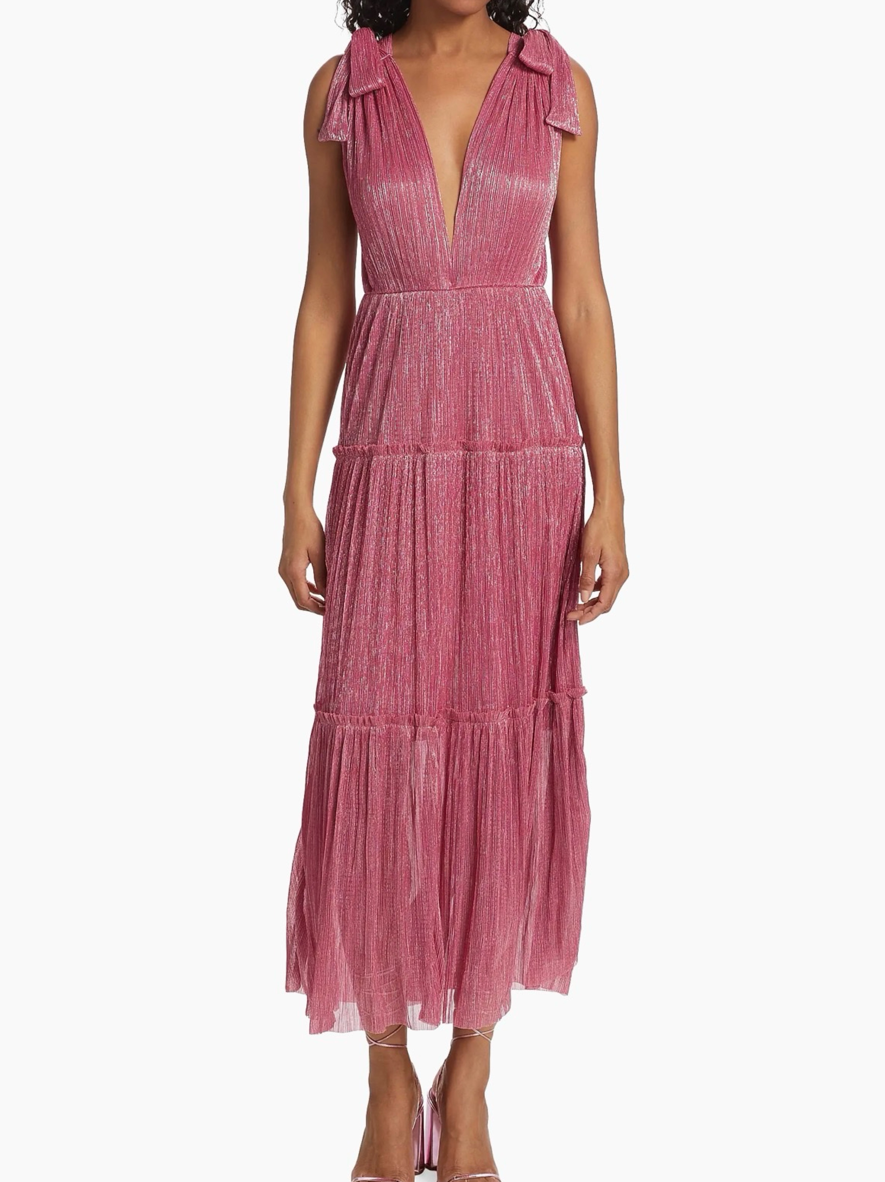 helena metallic tiered maxi dress SABINA MUSYEV Helena Metallic Tiered Maxi Dress size L