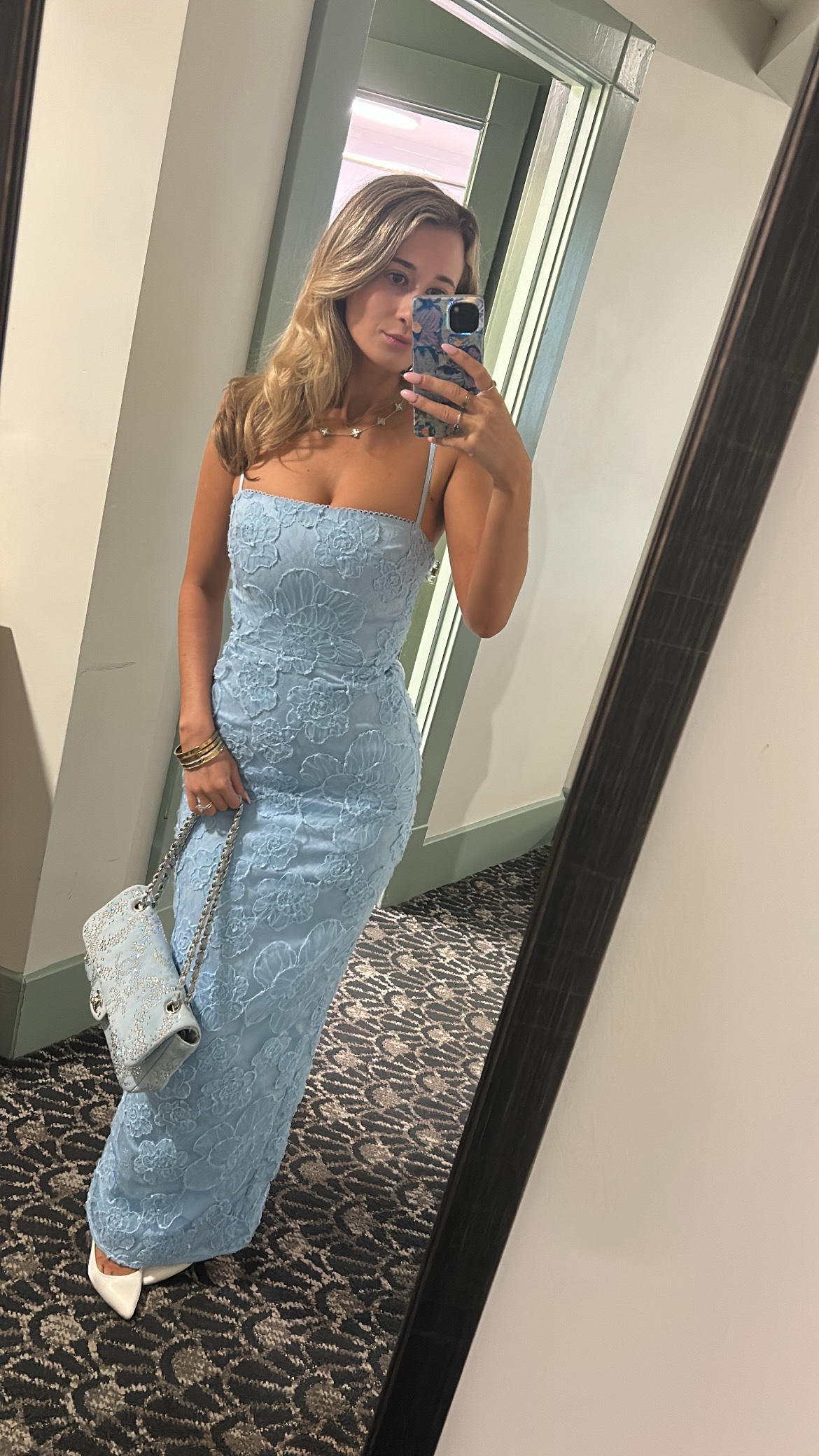 Tuscan Blue Embroidered Floral Maxi Dress by House of CB - Pickle