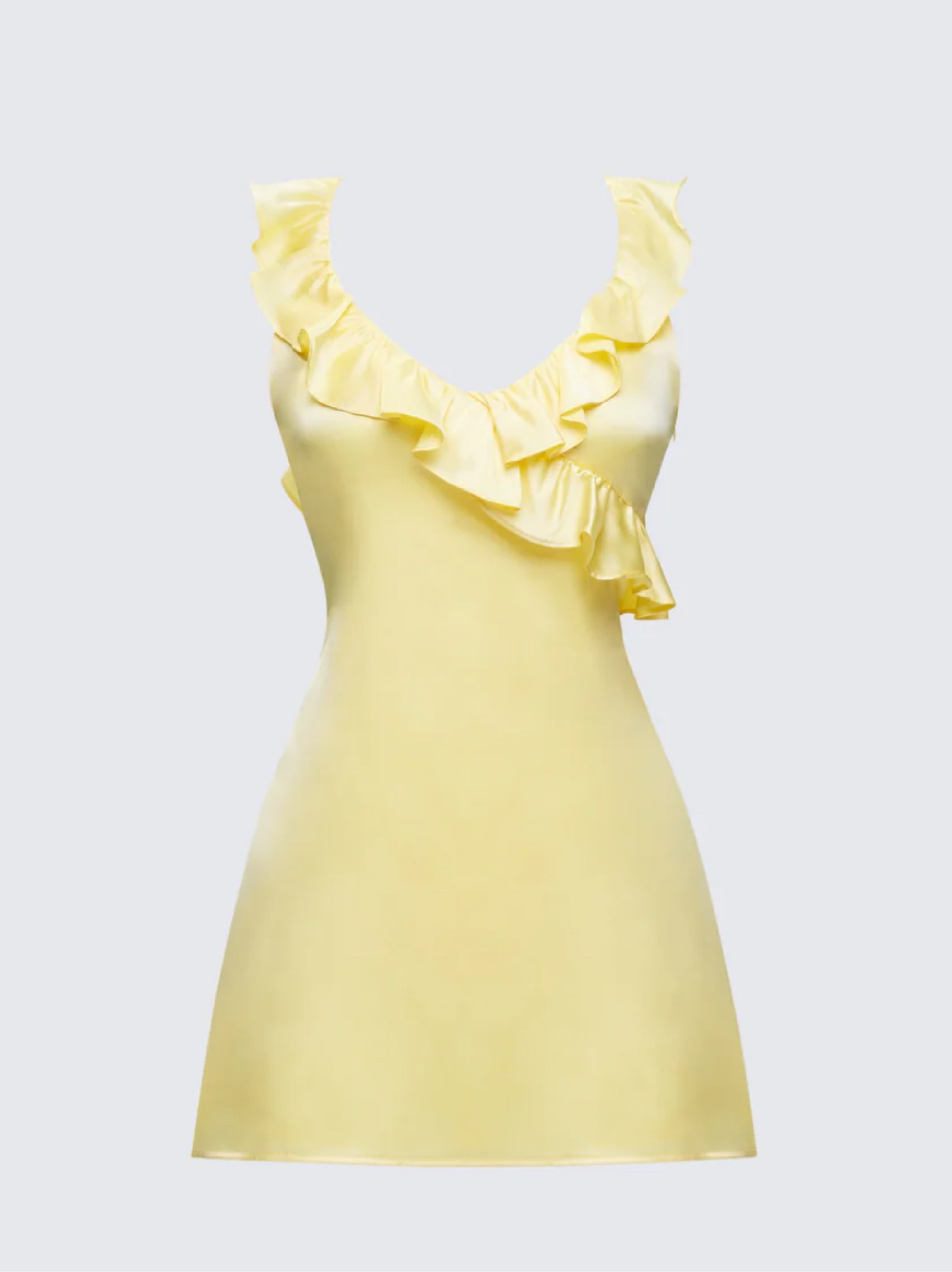 Yellow Ruffle V-Neck Mini Dress