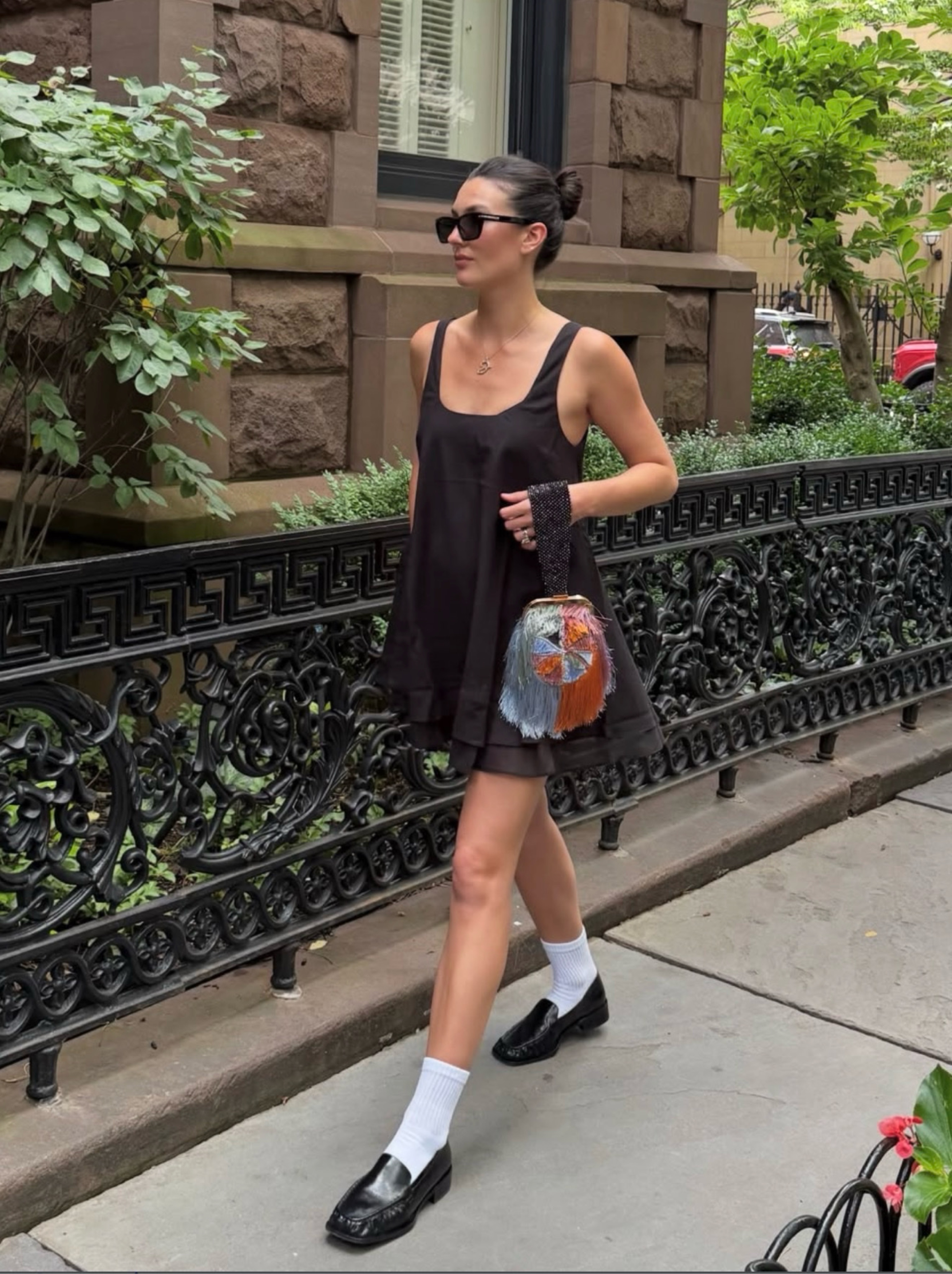 white dress black underwear Emily Ratajkowski flashes her black underwear in a semi-sheer lace dress on  a walk with her dog in NYC... just days after her podcast was canceled