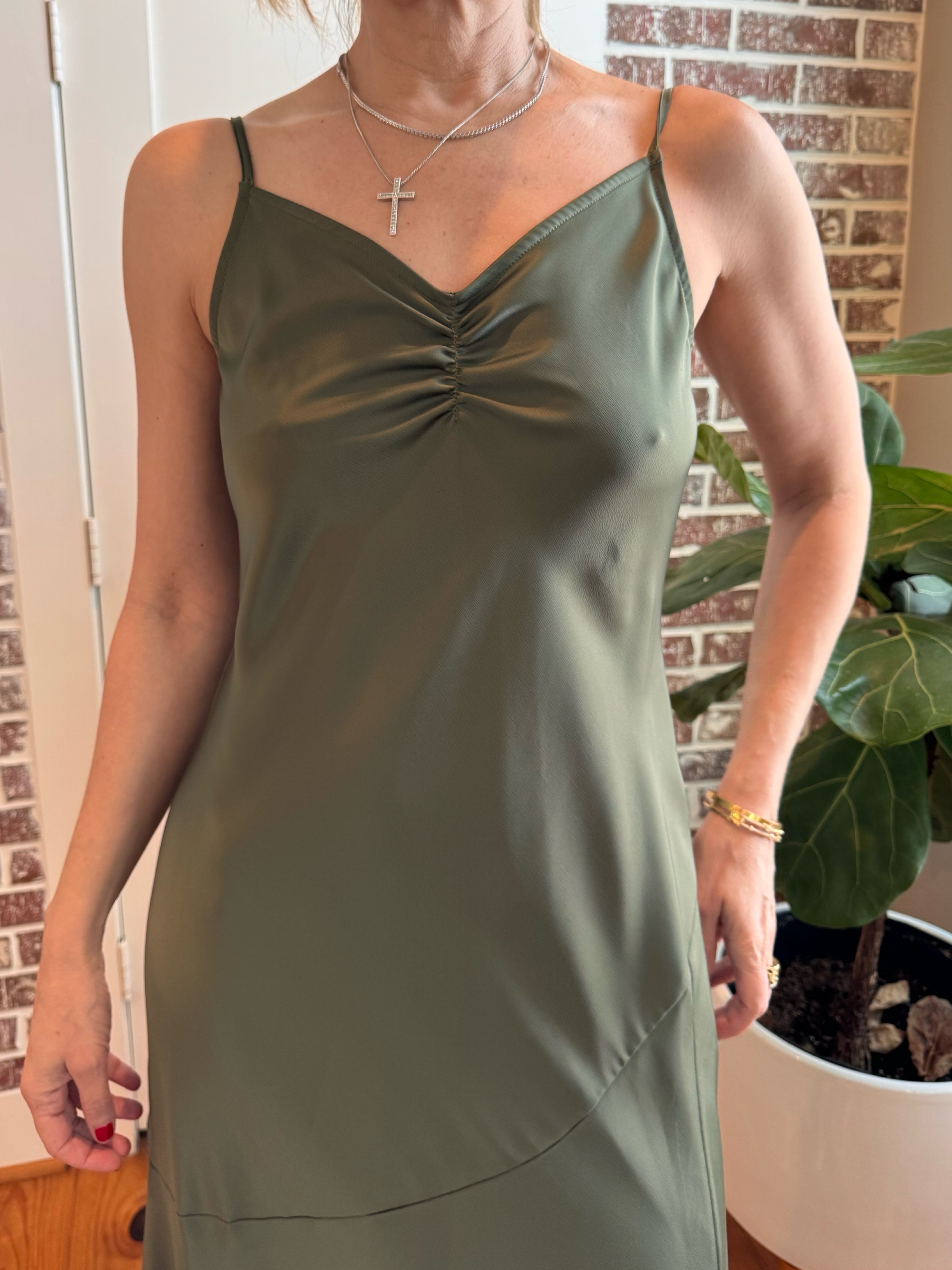 banana republic green slip dress Banana Republic Womens Green Slip Midi Dress Square Neck Size S