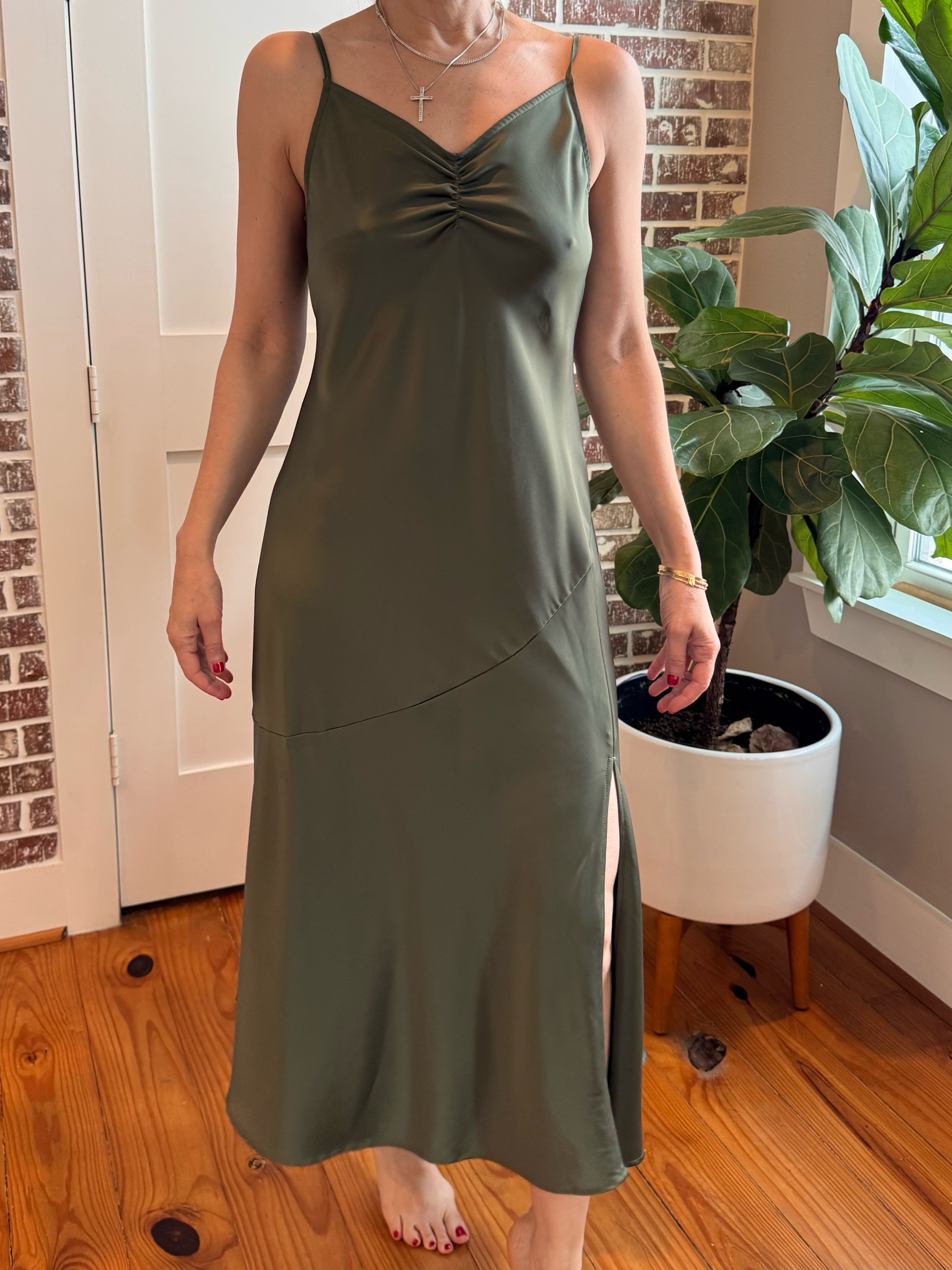 banana republic midi slip dress Midi V-Neck Satin Slip Dress by Banana Republic