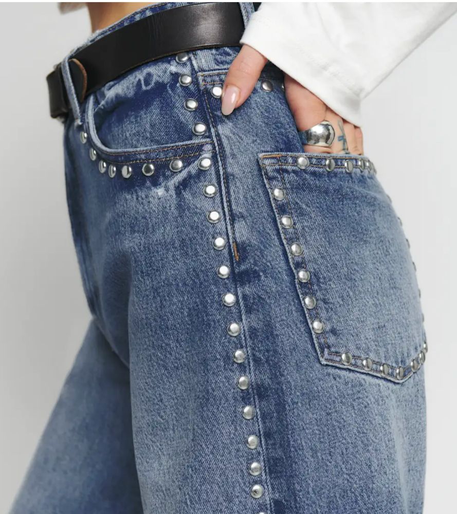 Reformation Studded Wide Leg Jeans