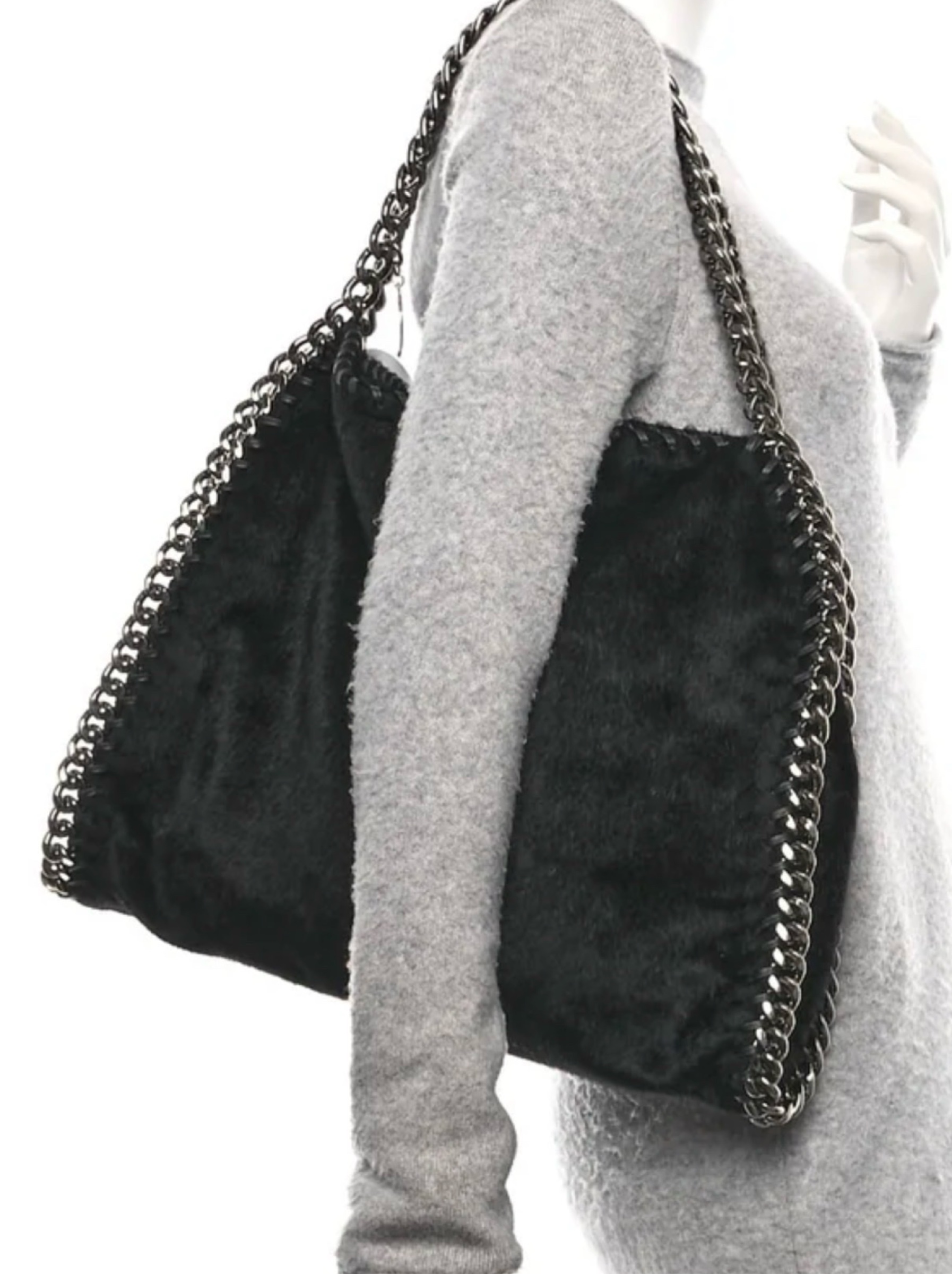 Stella McCartney Faux Pony Hair Black Large Tote by Stella