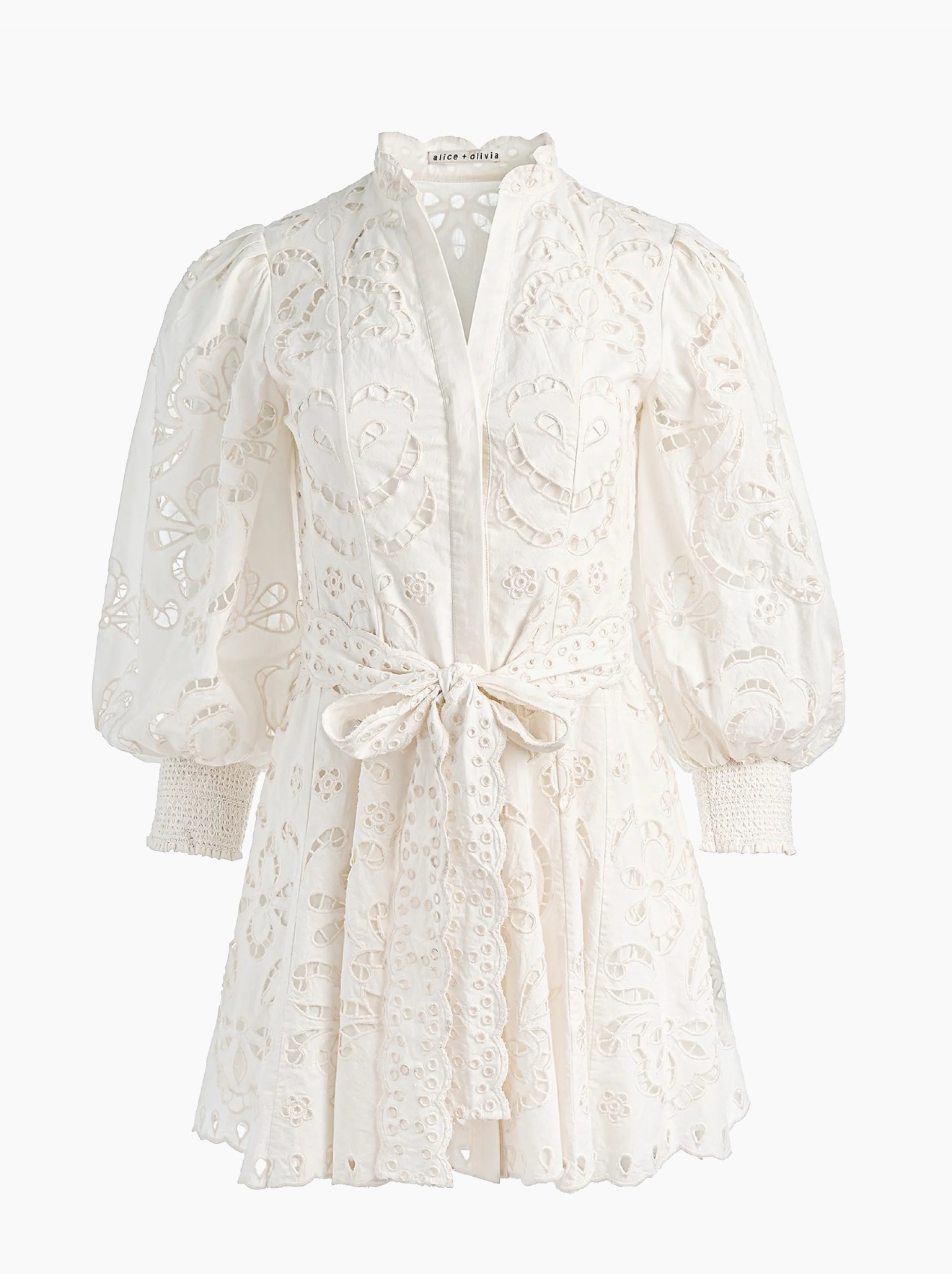 ALICE + OLIVIA Embroidered Cotton Mini Dress