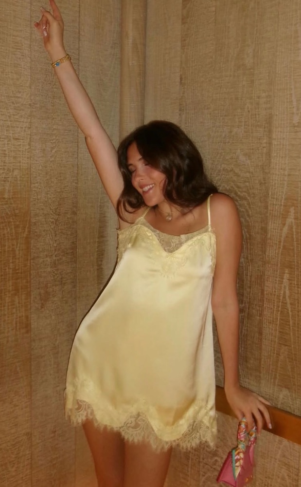 satin yellow mini dress Tira - US 10 Side seam invisible zipper Enchanting Timeless Beauty Satin Mini