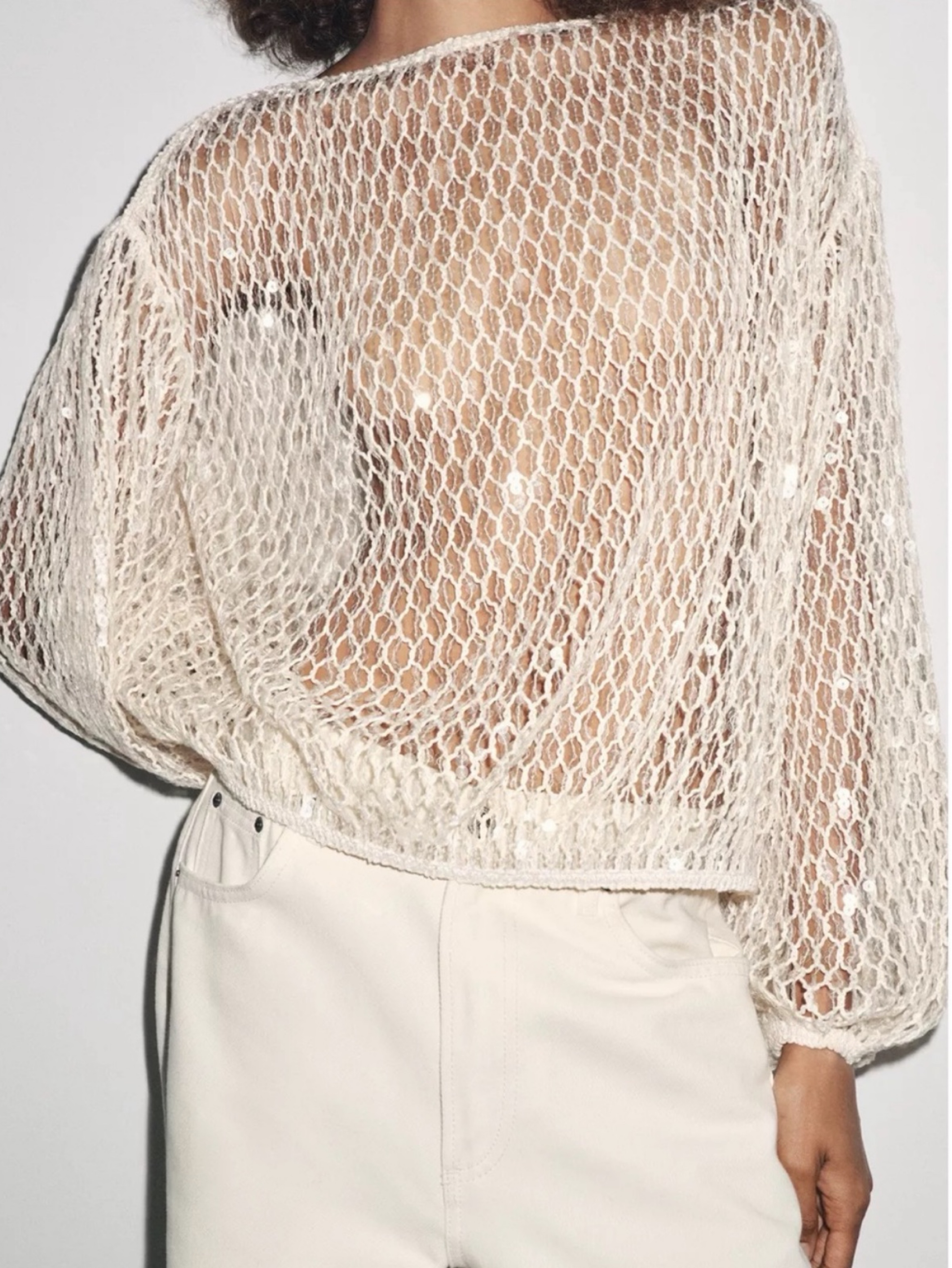 ZARA- ZW COLLECTION SEQUIN TOP S| BEIGE