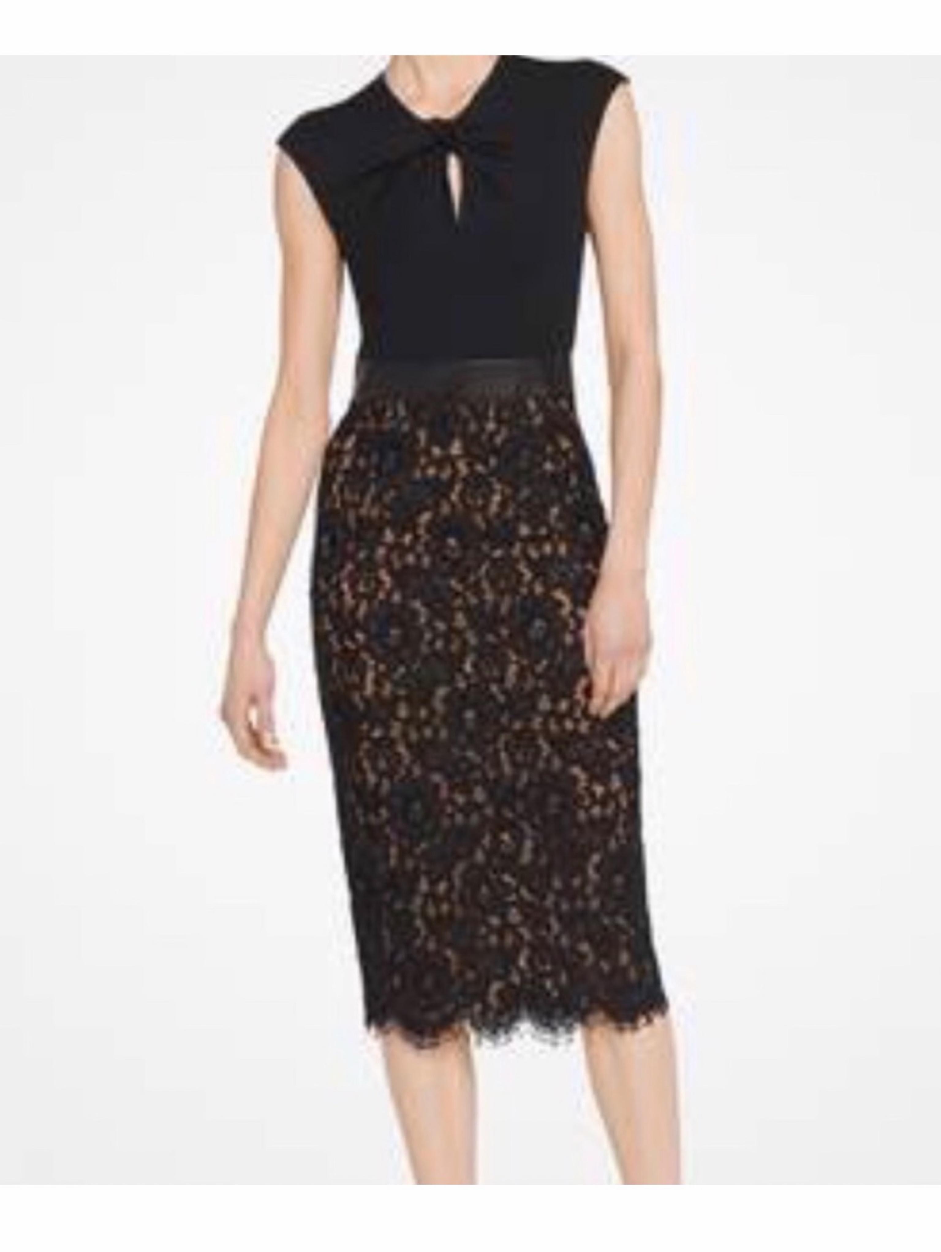 MICHAEL KORS- Floral Lace and Plongé Sheath Dress