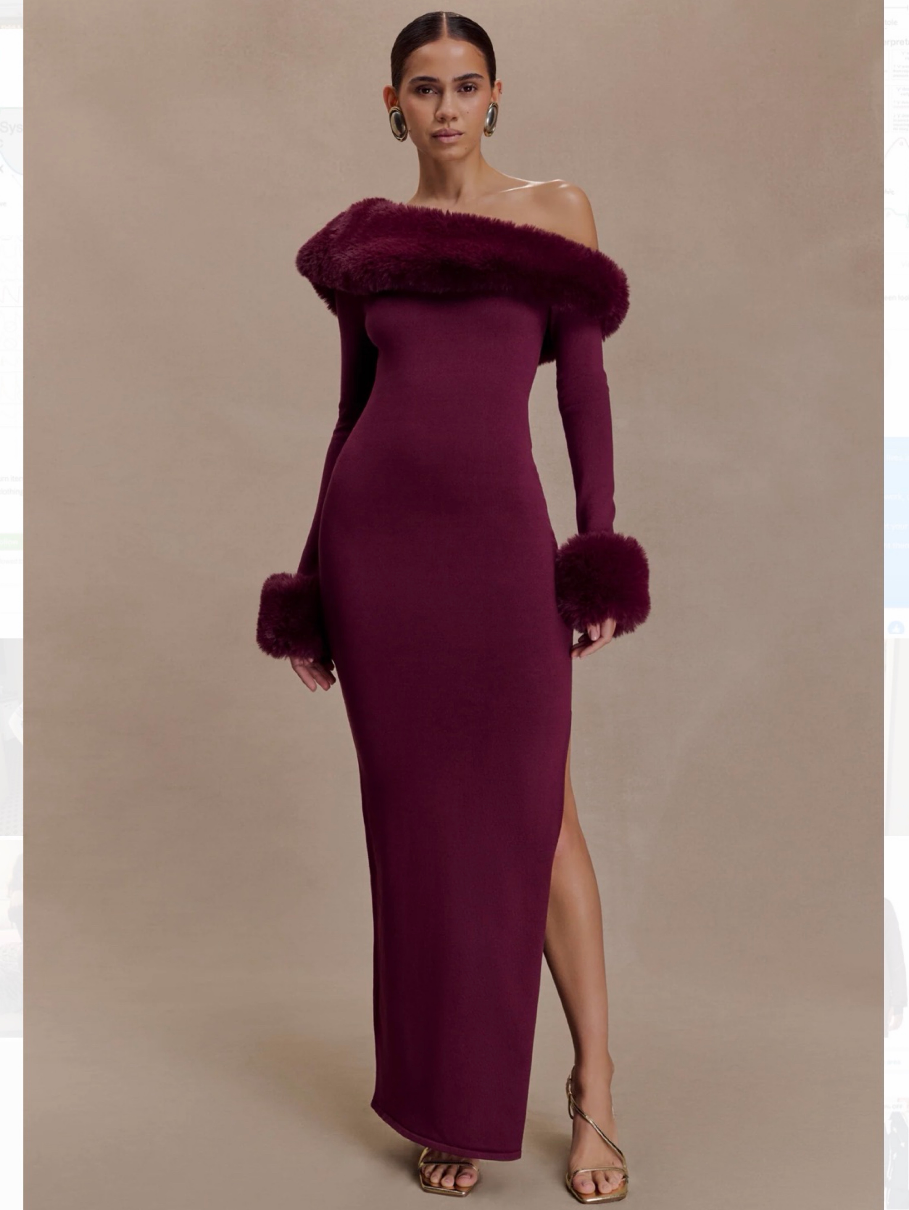 MESHKI- Karleigh Faux Fur Knit Maxi Dress - Plum