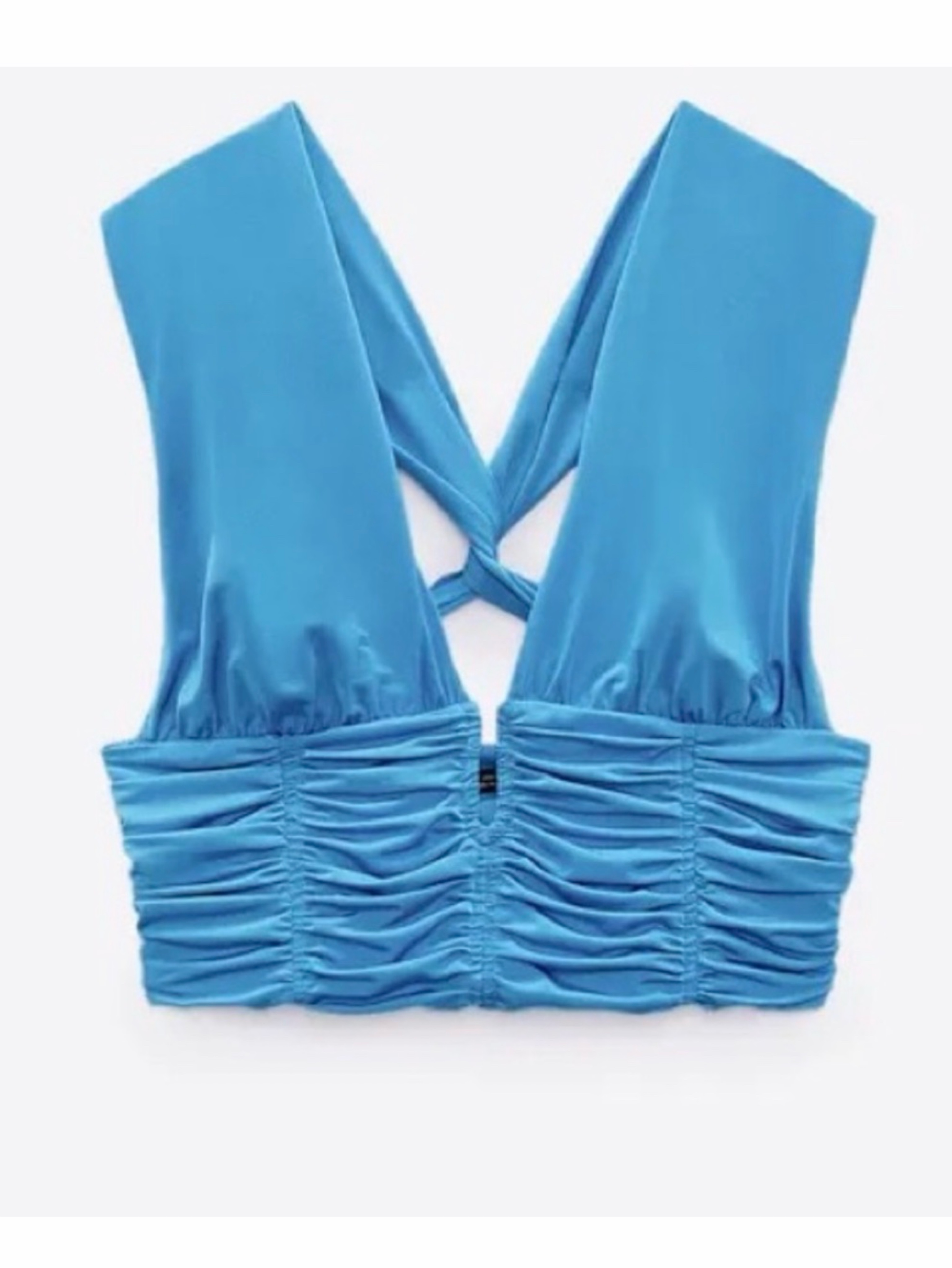 Zara- Blue Ruched Draped Crop Top
