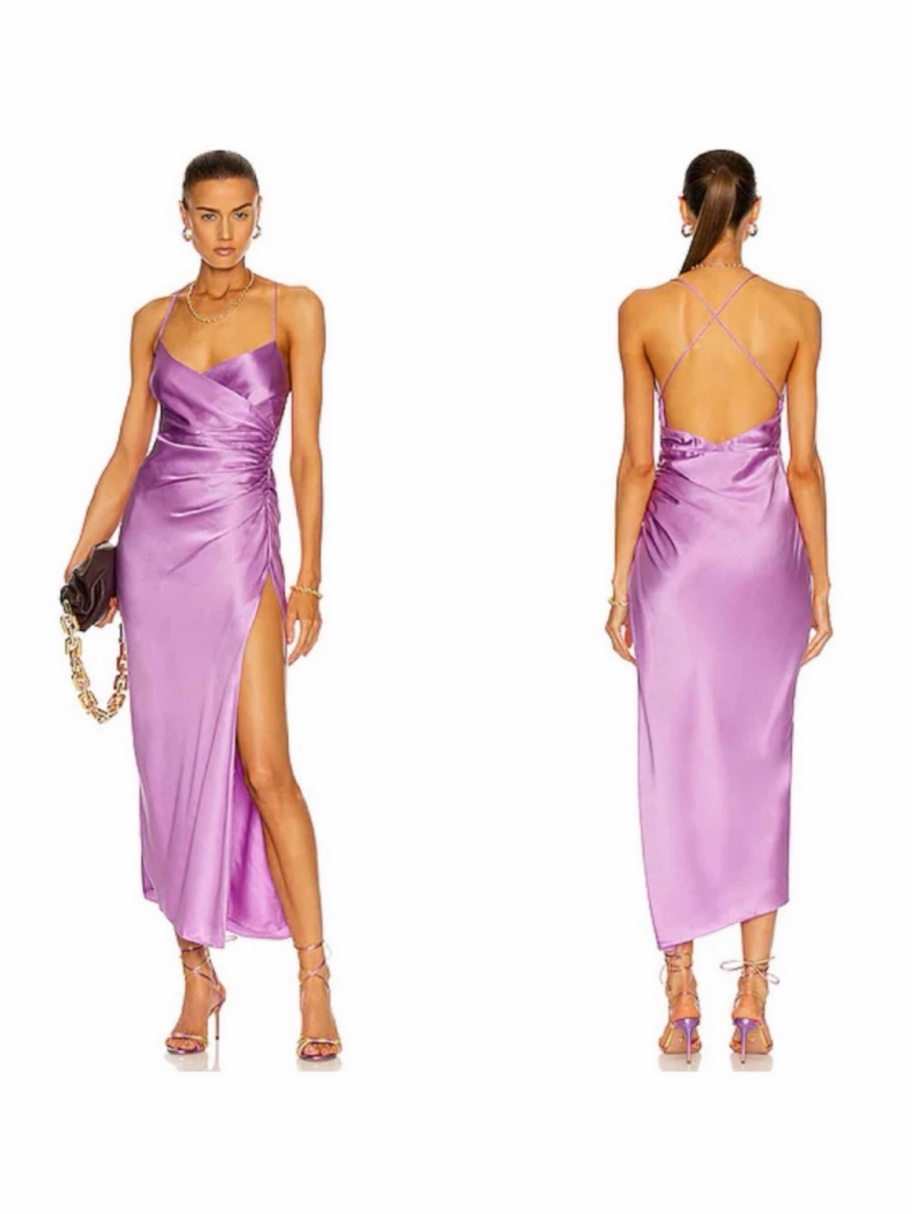 THE SEI- Silk Stappy Gathered Dress Lilac Purple