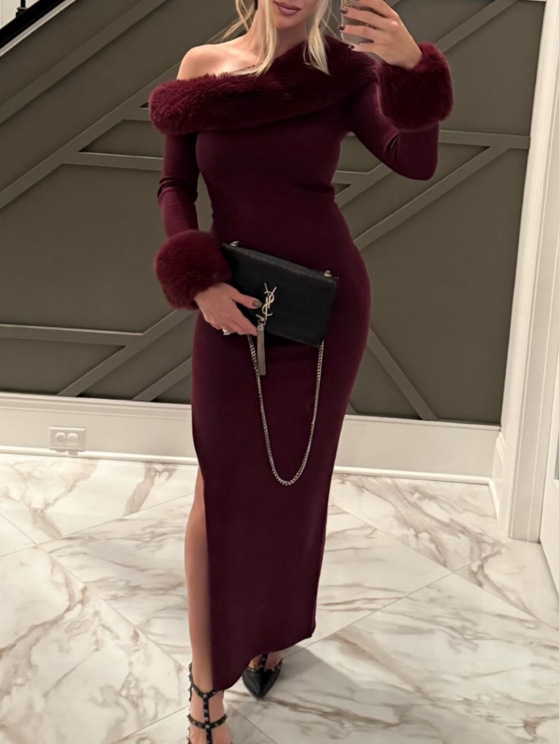 karleigh faux fur knit maxi dress Meshki by MESHKI SID-96872