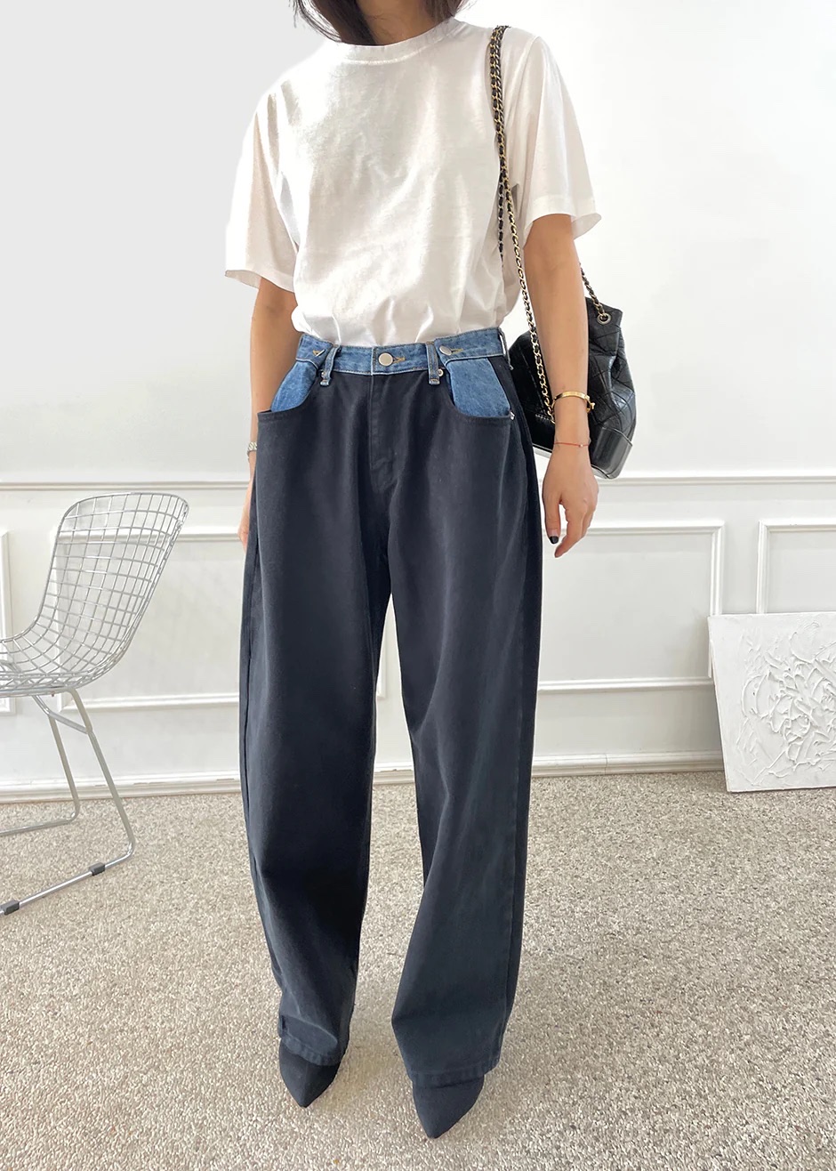 The Frankie Shop Hayla Black Denim Wide-Leg Jeans by The Frankie