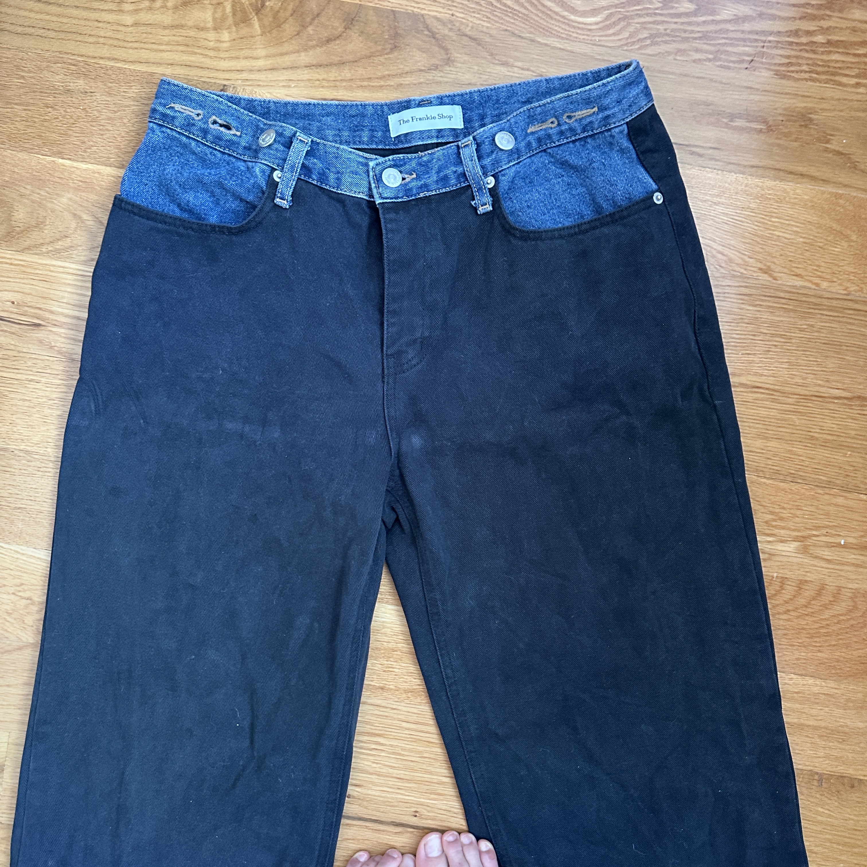 The Frankie Shop Hayla Black Denim Wide-Leg Jeans by The Frankie