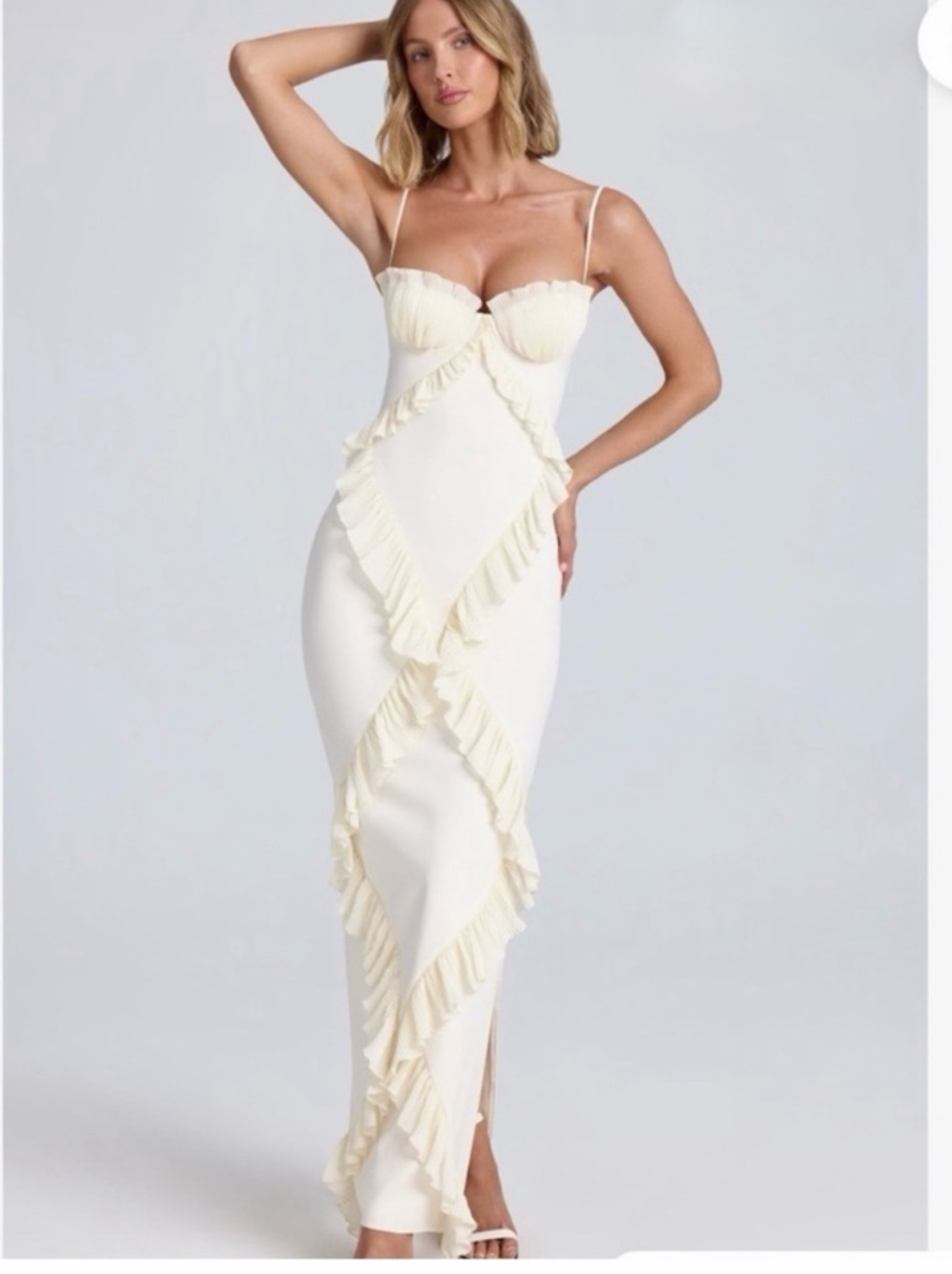 Cream Ruffle Bodycon Maxi Dress