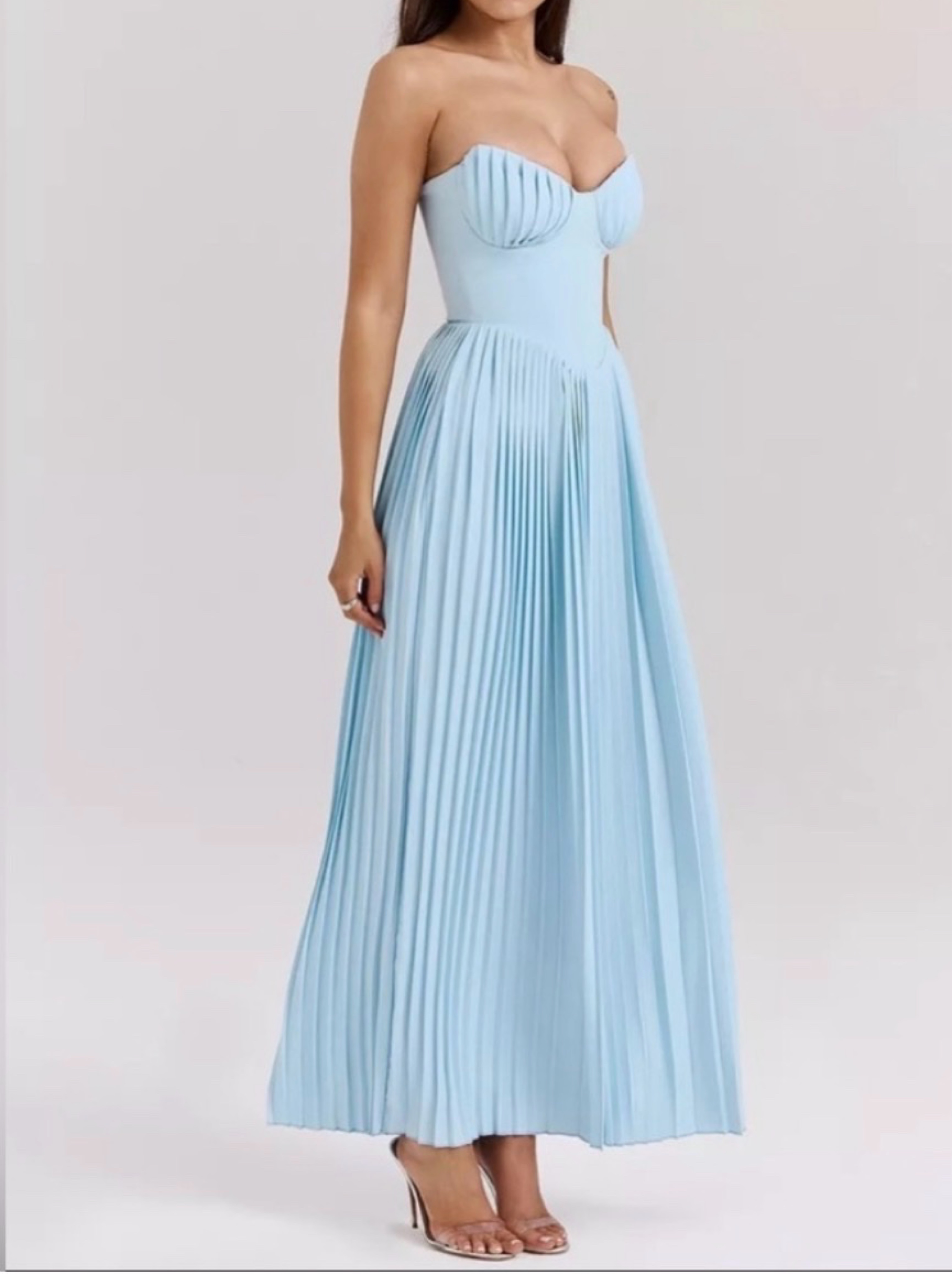 Marcella ocean blue pleated dress