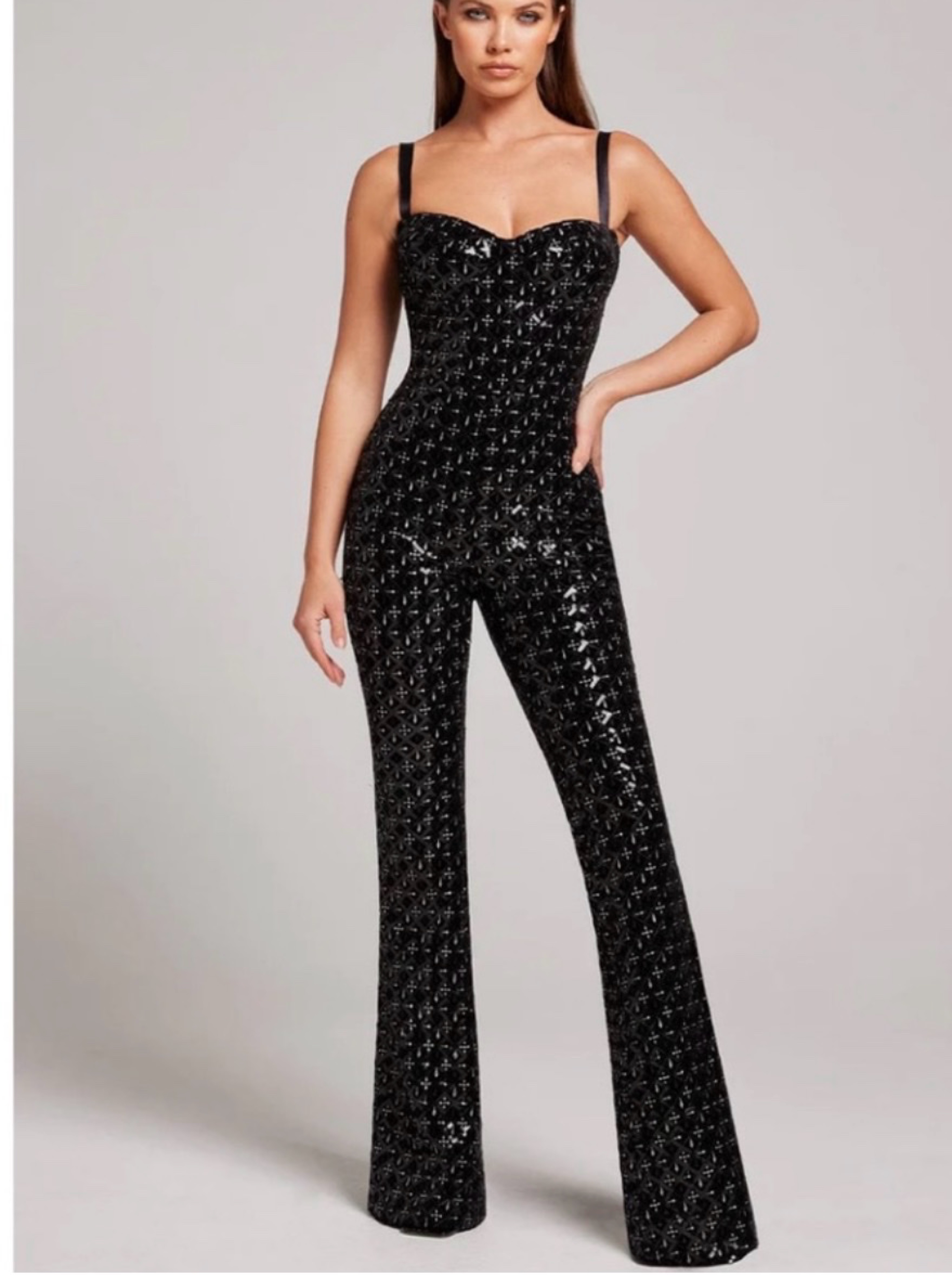 Black Sequin Strapless Jumpsuit