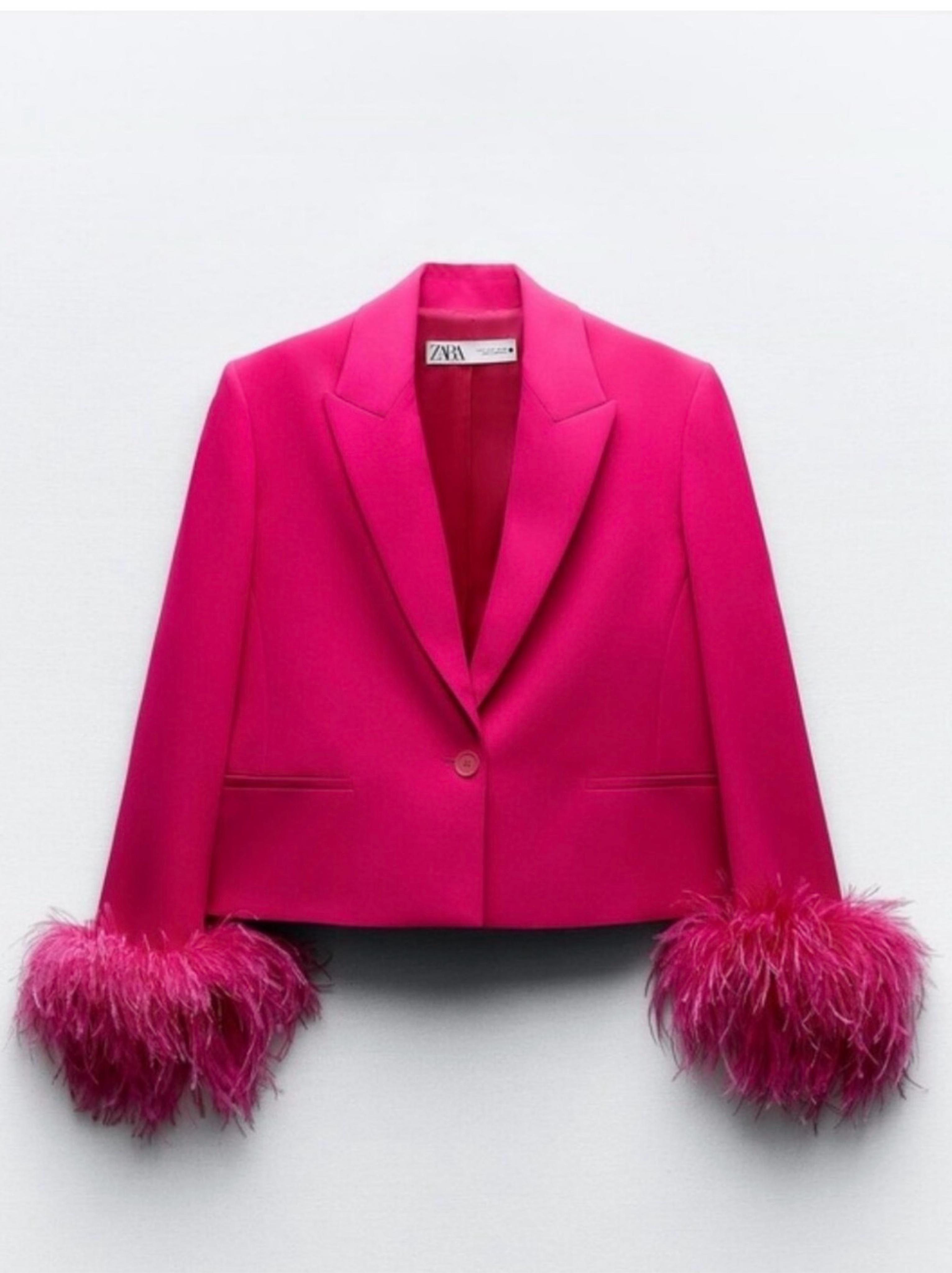 Zara Hot Pink Feather Cropped Blazer