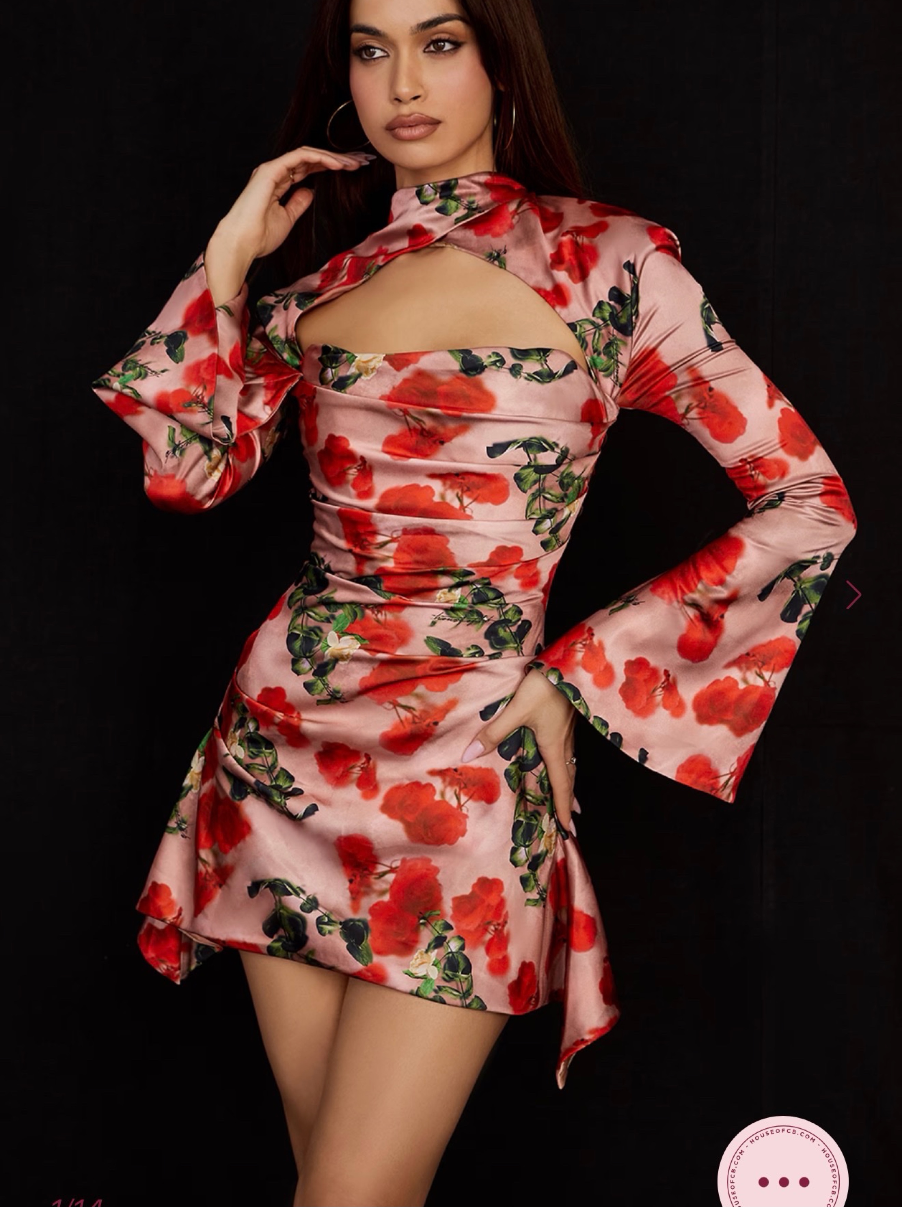 TOIRA Rose Print Draped Corset Dress