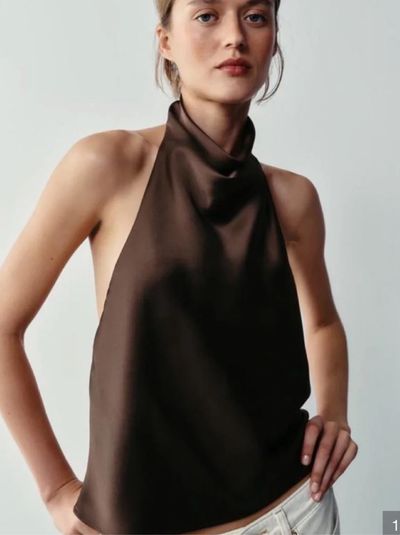 Zara Satin Draped Halter Top — XS by Zara | Pickle