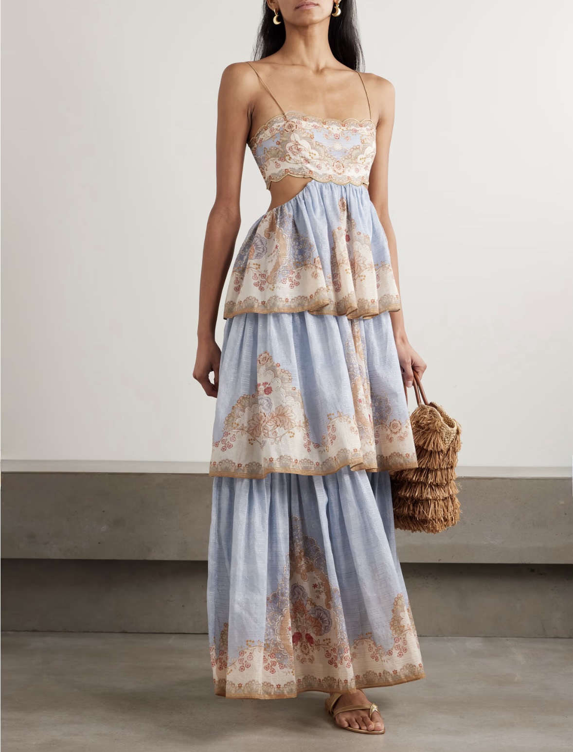 maxi dress zimmermann Patience | Women's Designer Floral V-Neck Tunic Dress | Cornflower Floral Midi length Zimmermann Ascension Plunge Halter Maxi