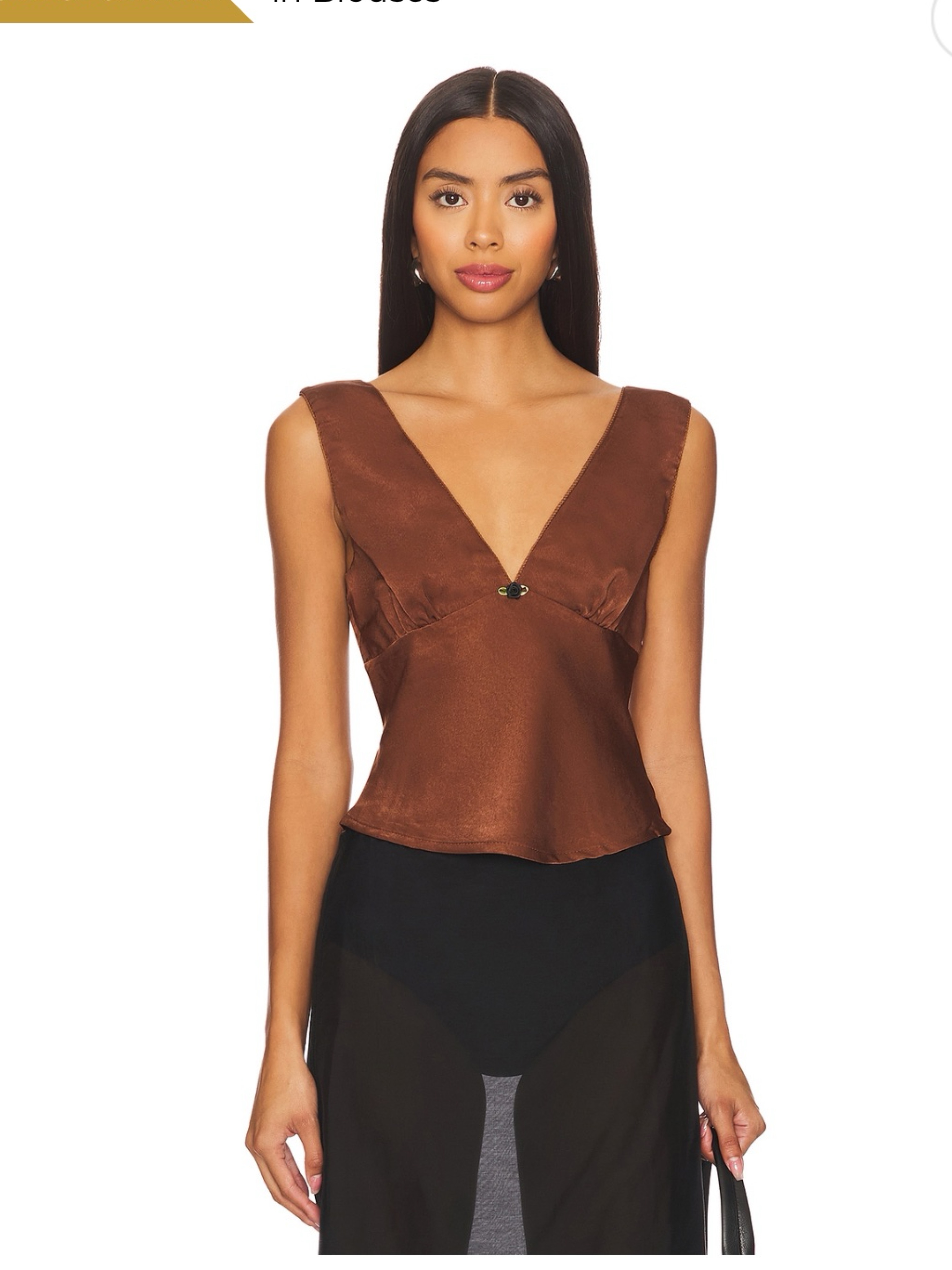 Brown V-Neck Peplum tank by Nia | Pickle