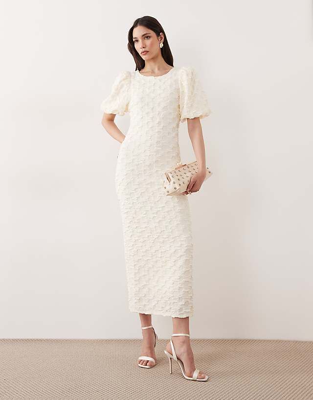 SOLD OUT Volume Sleeve Textured Maxi Dress - Gardenia White
