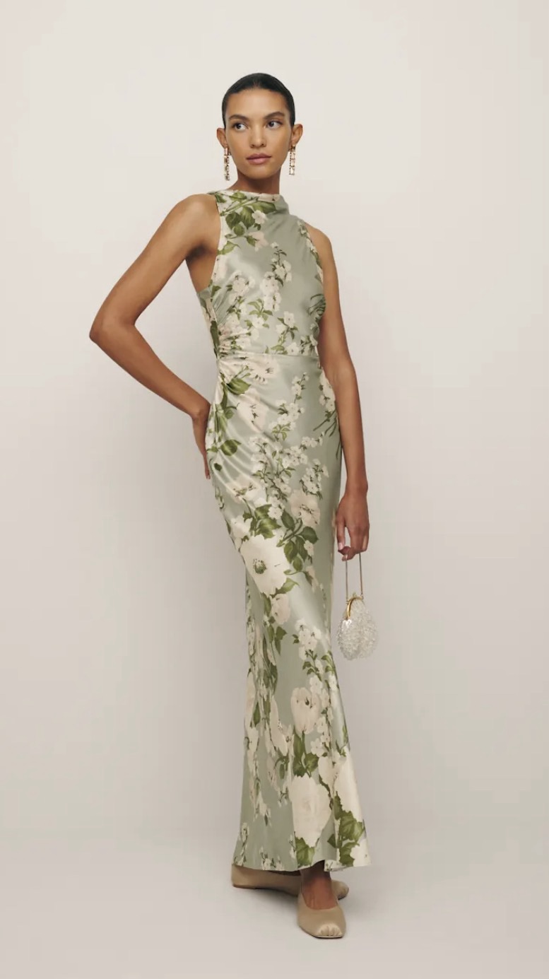 anaiis silk dress tarragon REFORMATION ANAIIS SILK DRESS- TARRAGON