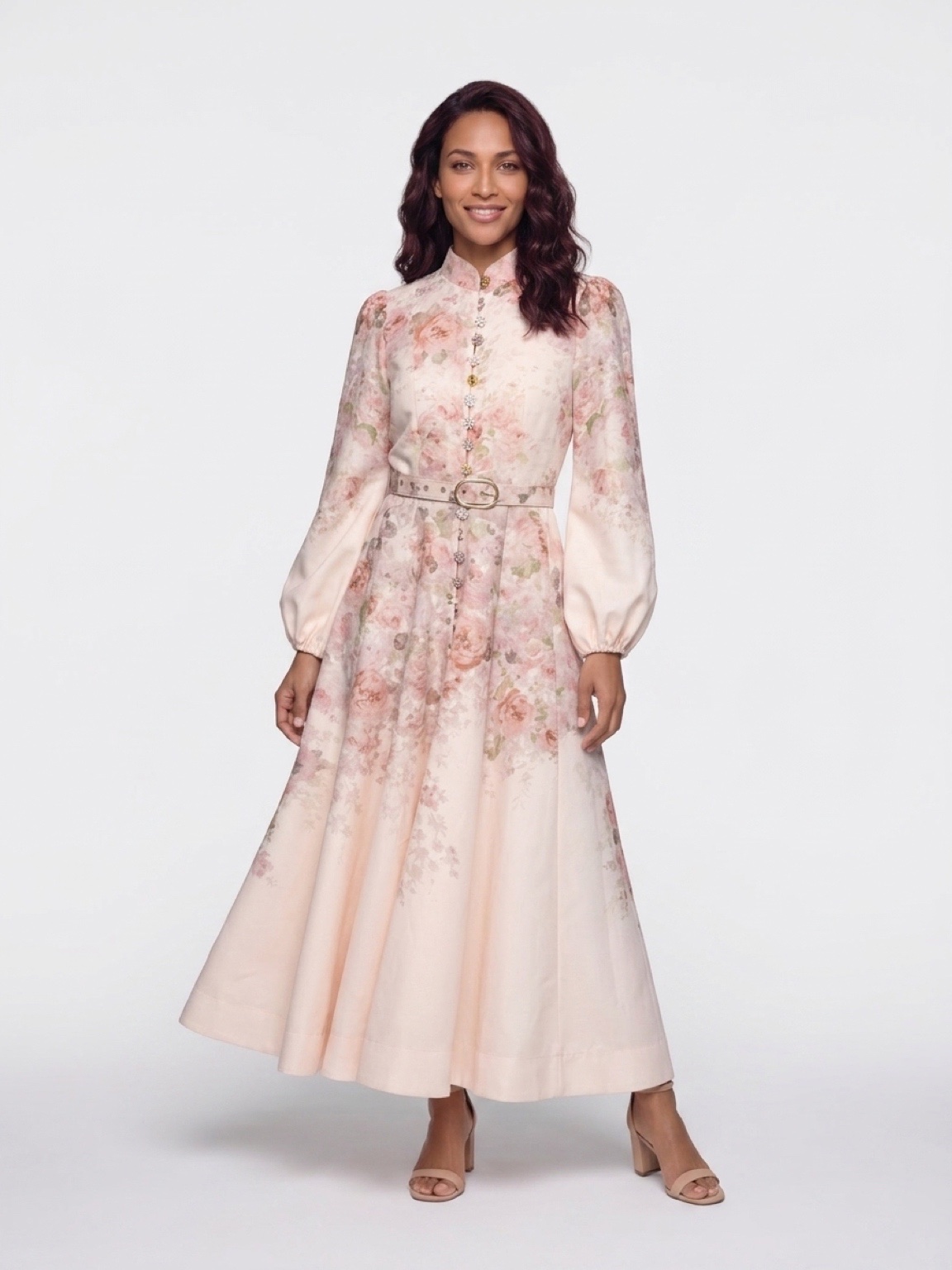 Cream Floral Print Maxi Dress